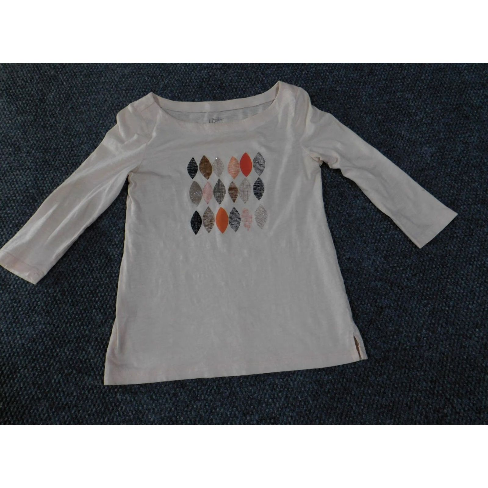 Loft LOFT Shirt Womens 2XS Beige Geometric 3/4 Sleeve Top Round Neck Casual T-Shirt Size XXS / US 00 / IT 34 - 3 Thumbnail
