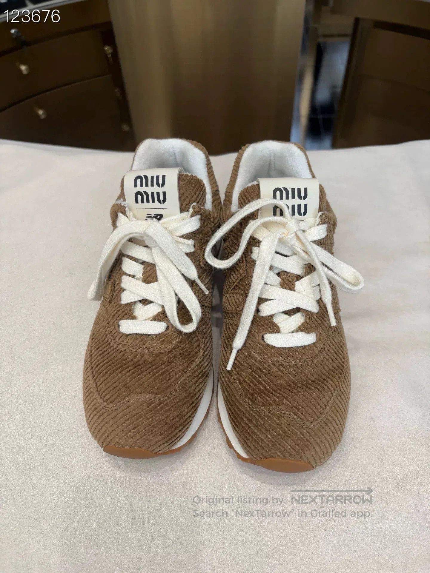 Miu Miu Miumiu New Balance 574 Striped Corduroy Sneakers. Size US 4.5 / IT 34.5 - 1 Thumbnail
