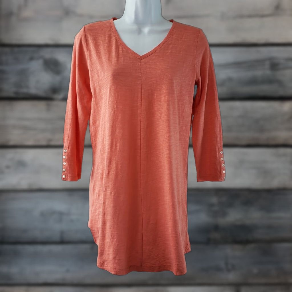 J. Jill J Jill Womens Top XS Solid Orange V-Neck 3/4 Sleeve Cotton Shirt Womens XS Orange V-Neck T-Shirt Cotton Size XS / US 0-2 / IT 36-38 - 1 Thumbnail