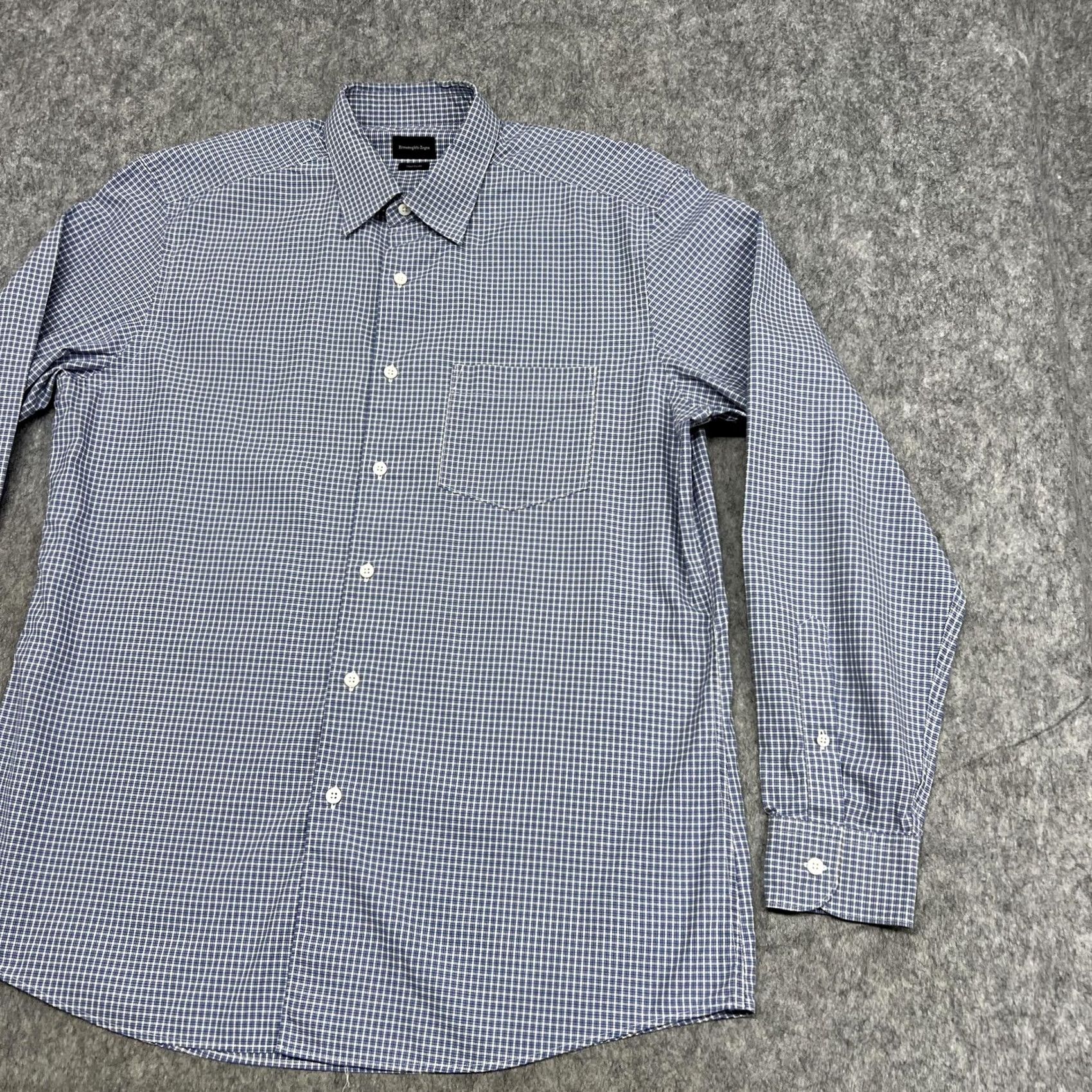 Ermenegildo Zegna Ermenegildo Zegna Shirt Mens XL Blue Check Traveller Long Sleeve Dress Turkey Size 46R - 6 Thumbnail
