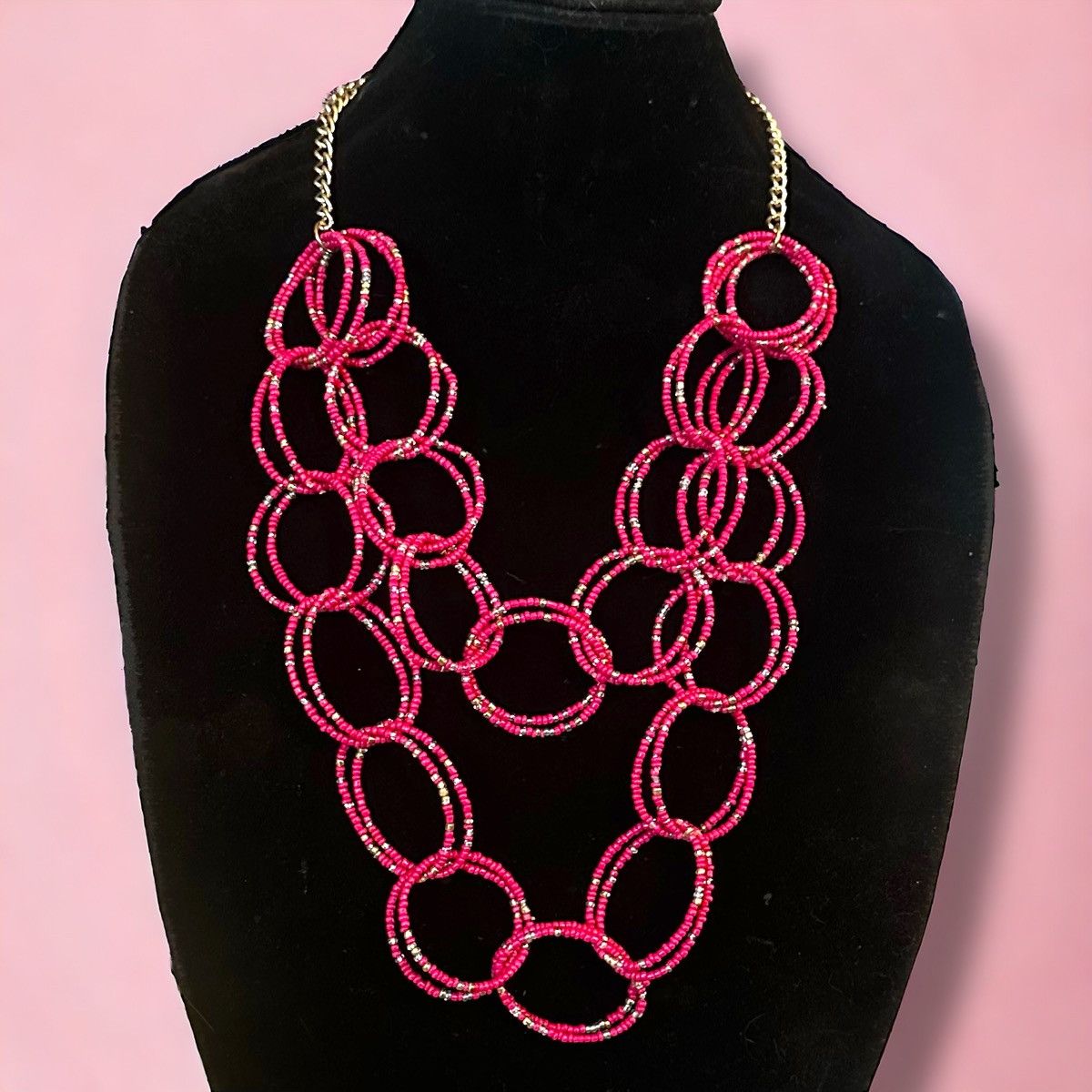 Other Hot pink double layered beaded link statement necklace Size ONE SIZE - 1 Thumbnail
