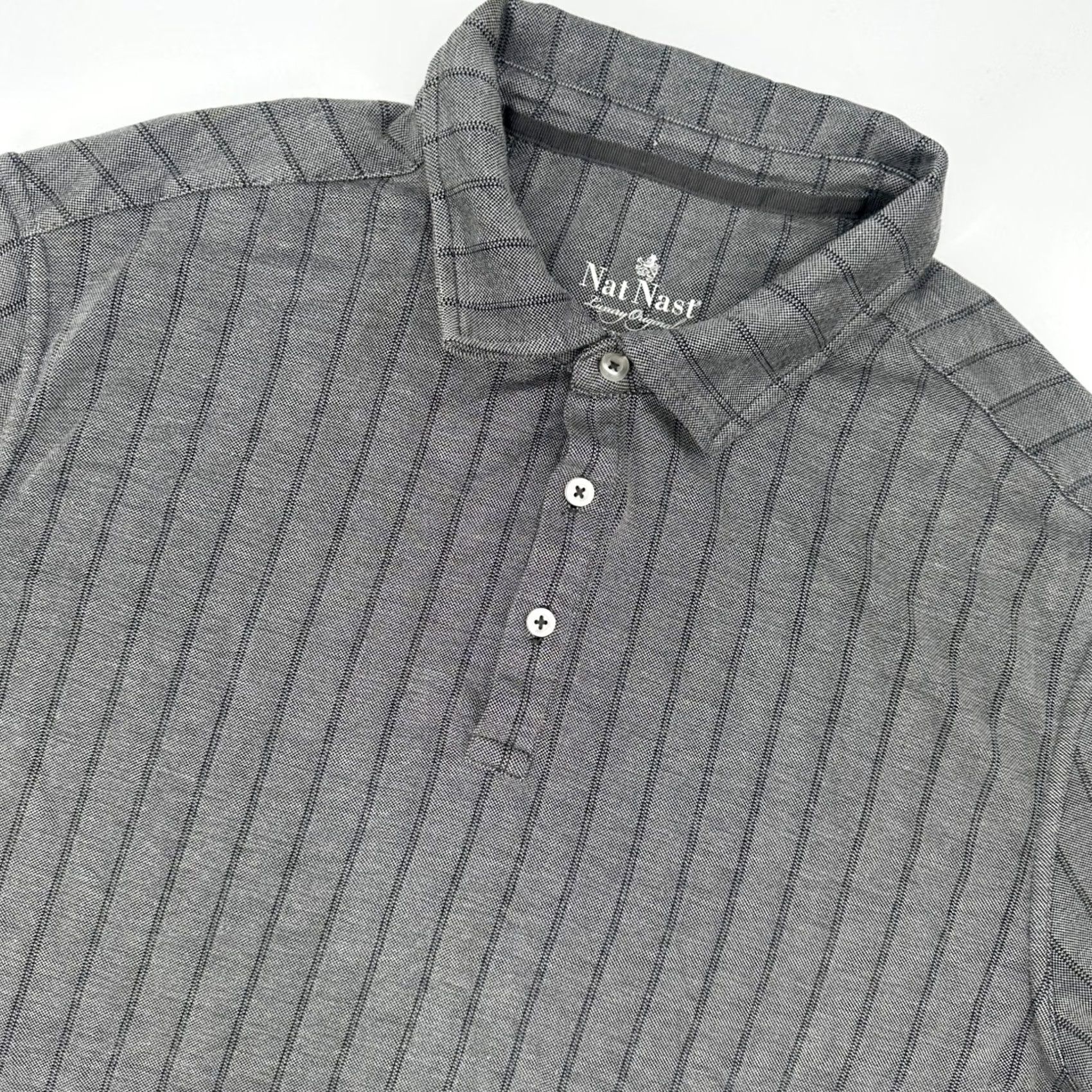 Nat Nast Nat Nast Mens Gray Striped Short Sleeve Polo Shirt XXL Rayon Polyester Polo Striped Shirt Mens 2XL Classic Breathable Size US XXL / EU 58 / 5 - 2 Thumbnail
