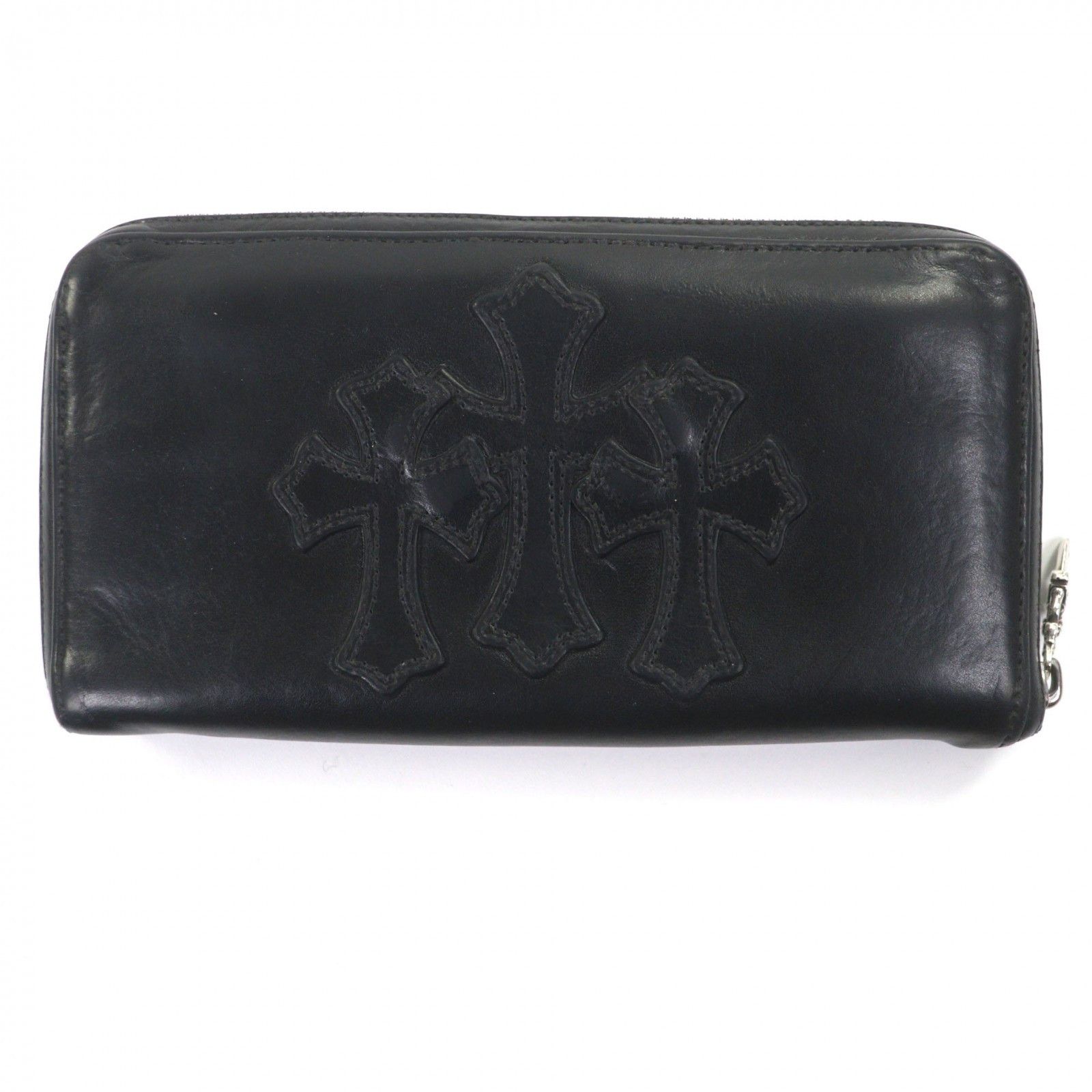 Other CHROME HEARTS REC F ZIP 3 PTCH 3Cross Leather Wallet Leather Long Wallet DUTY FREE for USA
