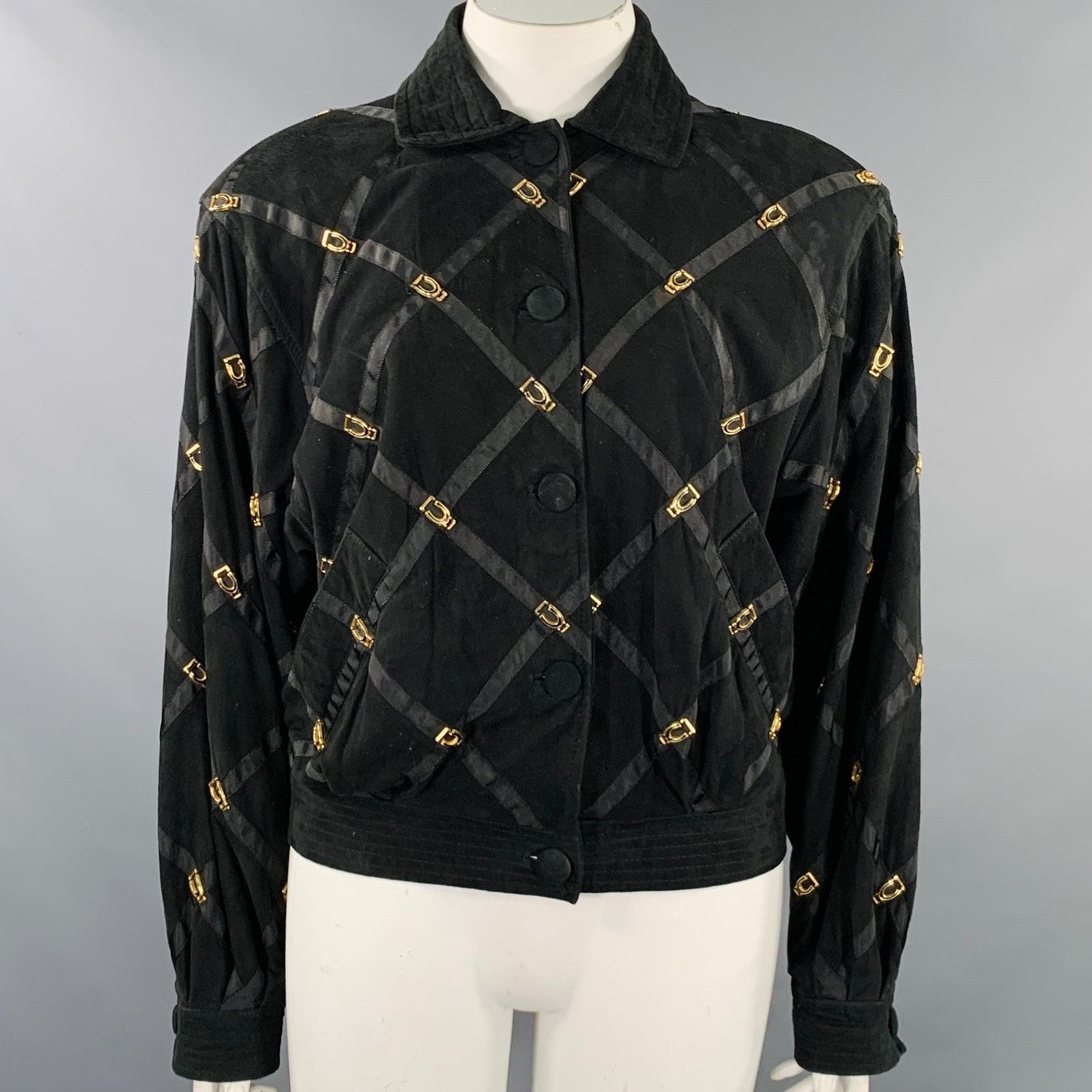 BRUNO MAGLI M Black Gold Suede Checkered Button Up Jacket