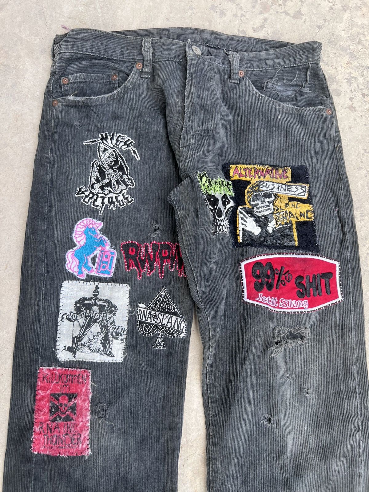 Japanese Brand DISTRESSED RNA Grunge Punk Patchwork Anarchy Corduroy Pants Size US 31 - 2 Thumbnail