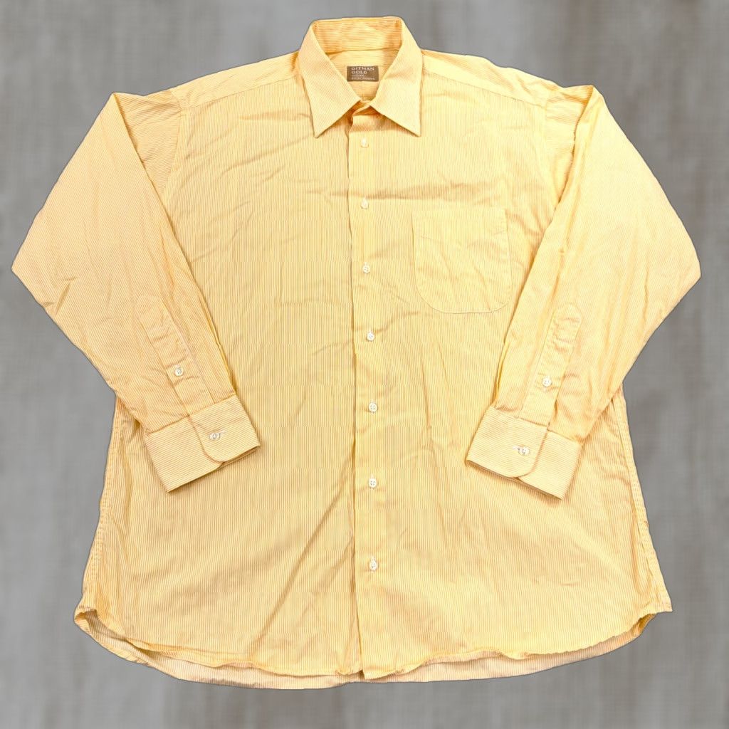 Vintage Gitman Bros Gold Shirt Men L Yellow Striped Button Up Dress Made USA Size 42R - 1 Thumbnail