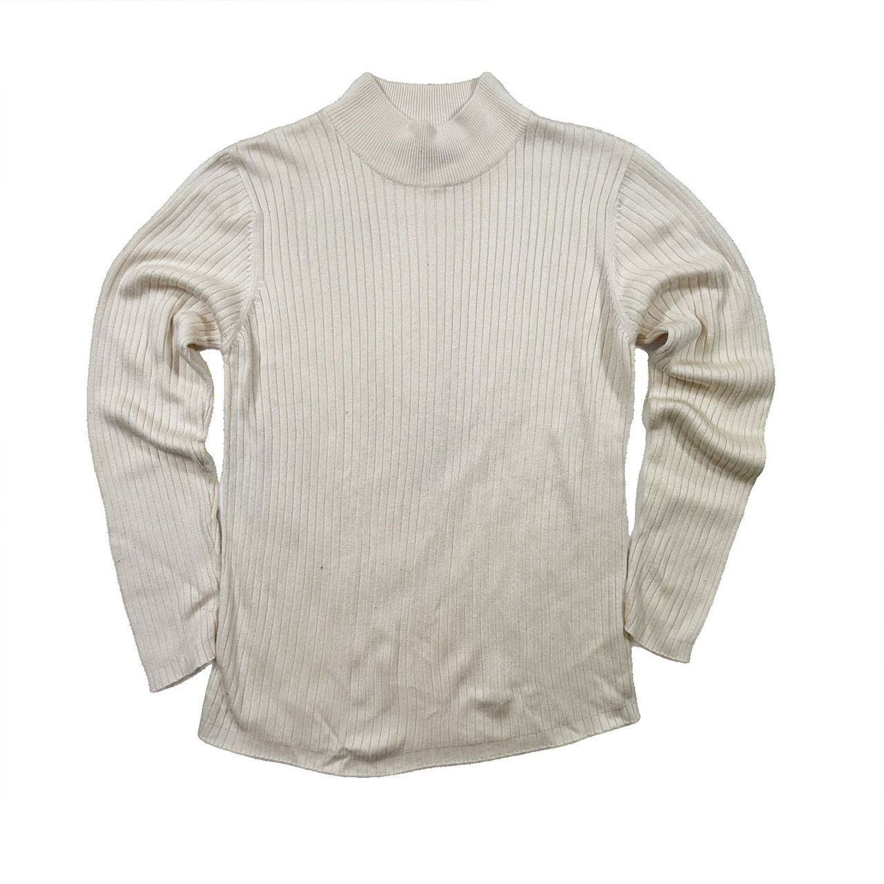 Vintage Vintage 90s Beige Ribbed Mock Neck Sweater Size US S / EU 44-46 / 1 - 1 Thumbnail