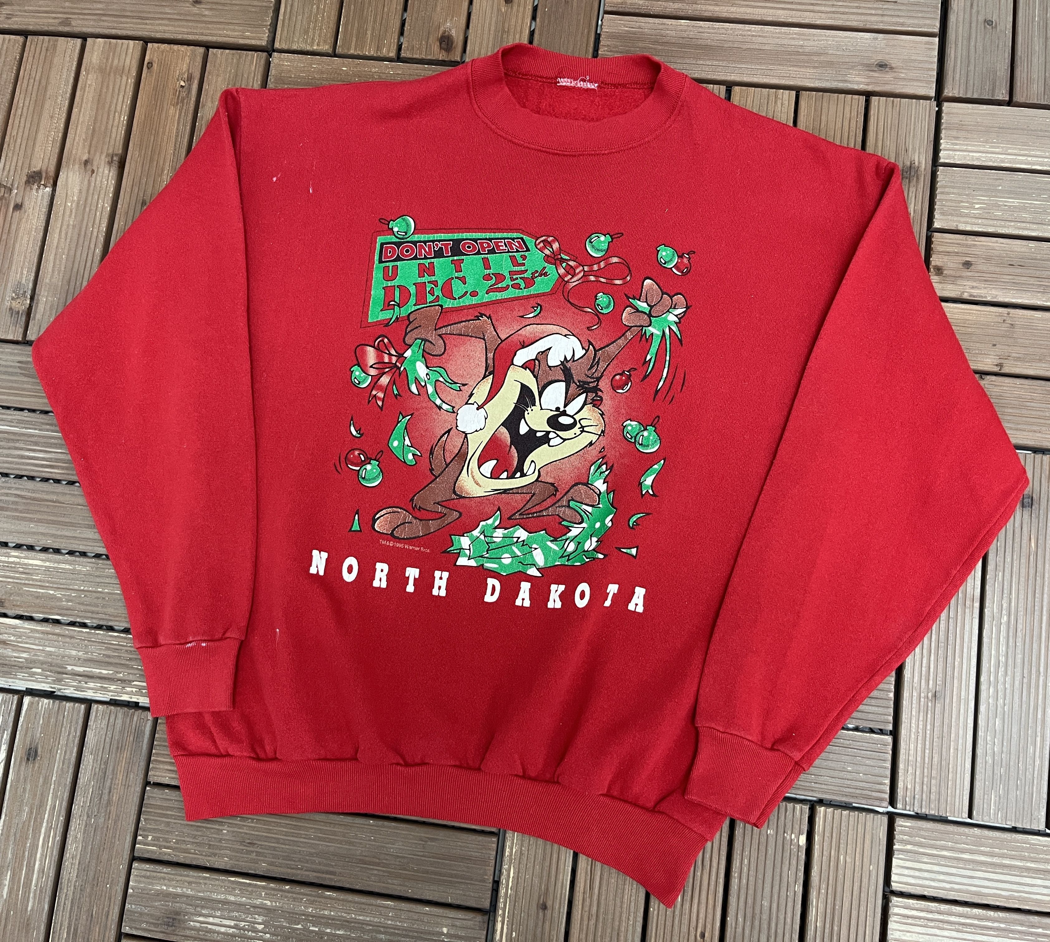 Vintage Taz Don't Open Until Christmas Vintage Red Crewneck Sweater Size US L / EU 52-54 / 3 - 4 Thumbnail