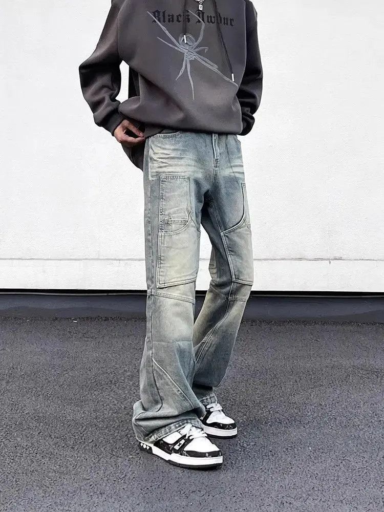 Japanese Brand Retro Multi Pocket Loose Micro Flare Jeans Size US 32 / EU 48 - 5 Thumbnail