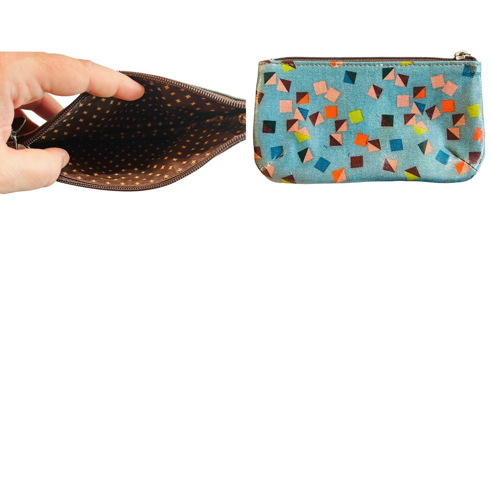 Fossil Fossil Blue Geometric Leather Pouch Wallet Women's Credit Card Holder Full Zip Size ONE SIZE - 10 Thumbnail