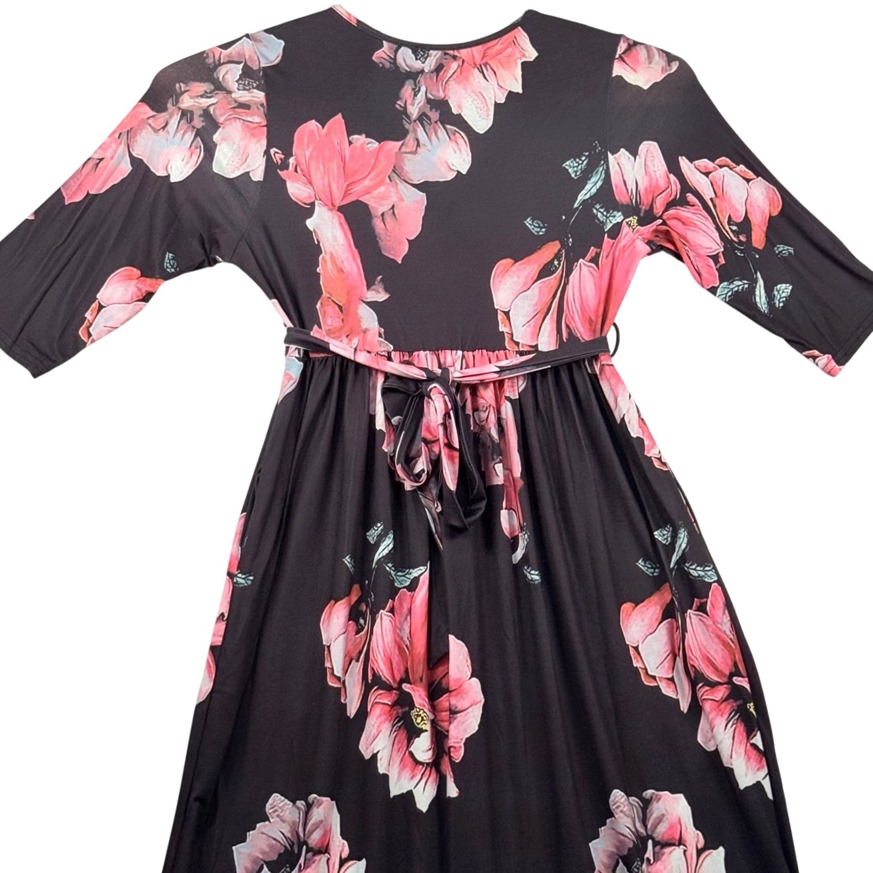 Vintage VINTAGE Pinup Fashion Maxi Dress Floral Wrap V-Neck 3/4 Sleeve NWT Black Pink 14W Womens Boho Church Party/Cocktail Wedding Guest Size XL / US 12-14 / IT 48-50 - 5 Thumbnail