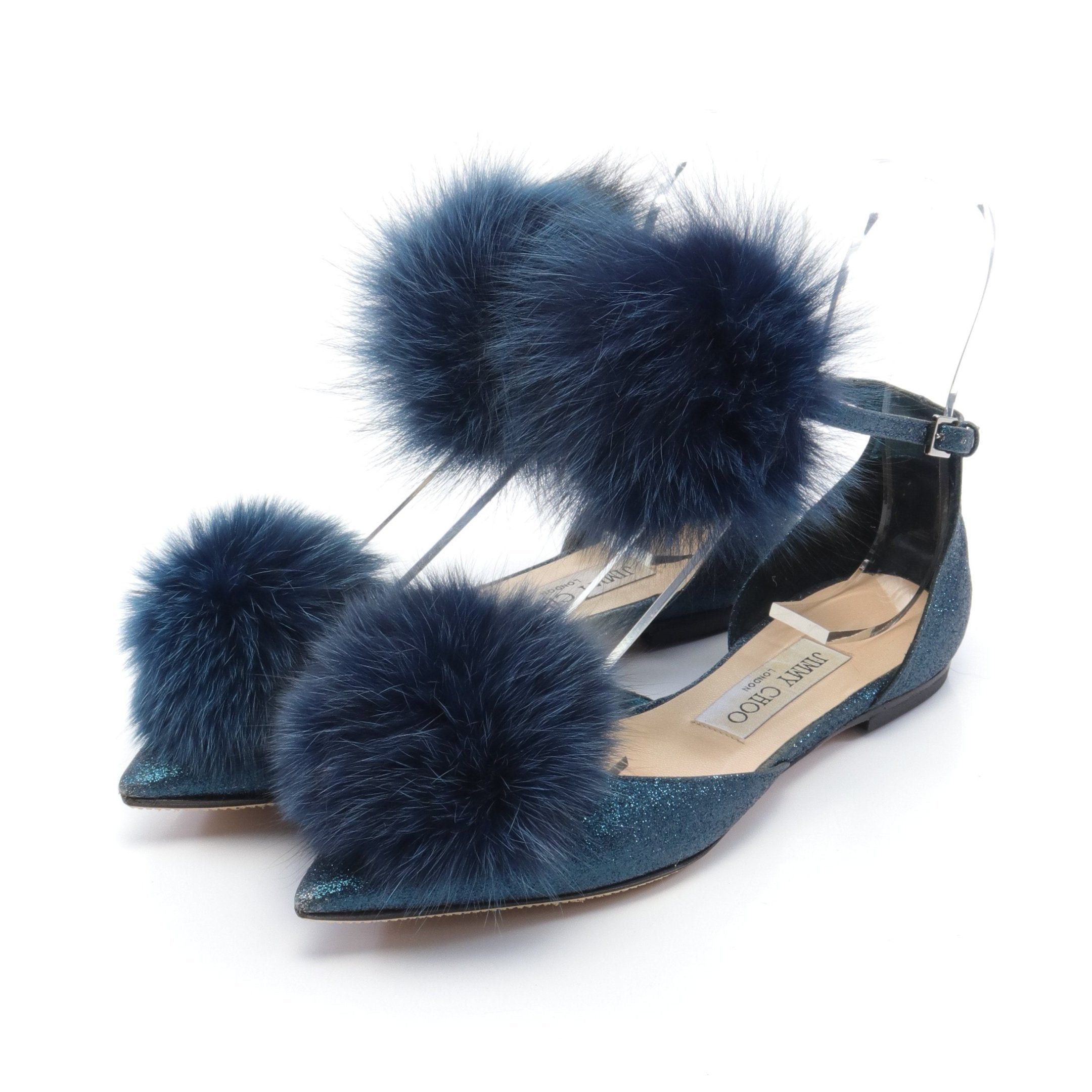 Jimmy Choo Jimmy Choo Dolly Flat Pumps Glitter Fur Blue Size ONE SIZE - 1 Thumbnail