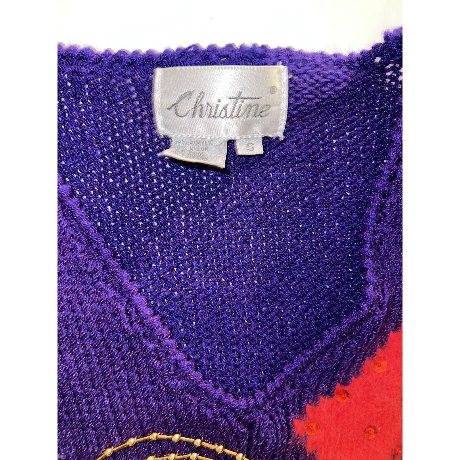 The Unbranded Brand Vintage CHRISTINE Sweater Purple Hand Knit Angora Beads sz S Size S / US 4 / IT 40 - 2 Thumbnail
