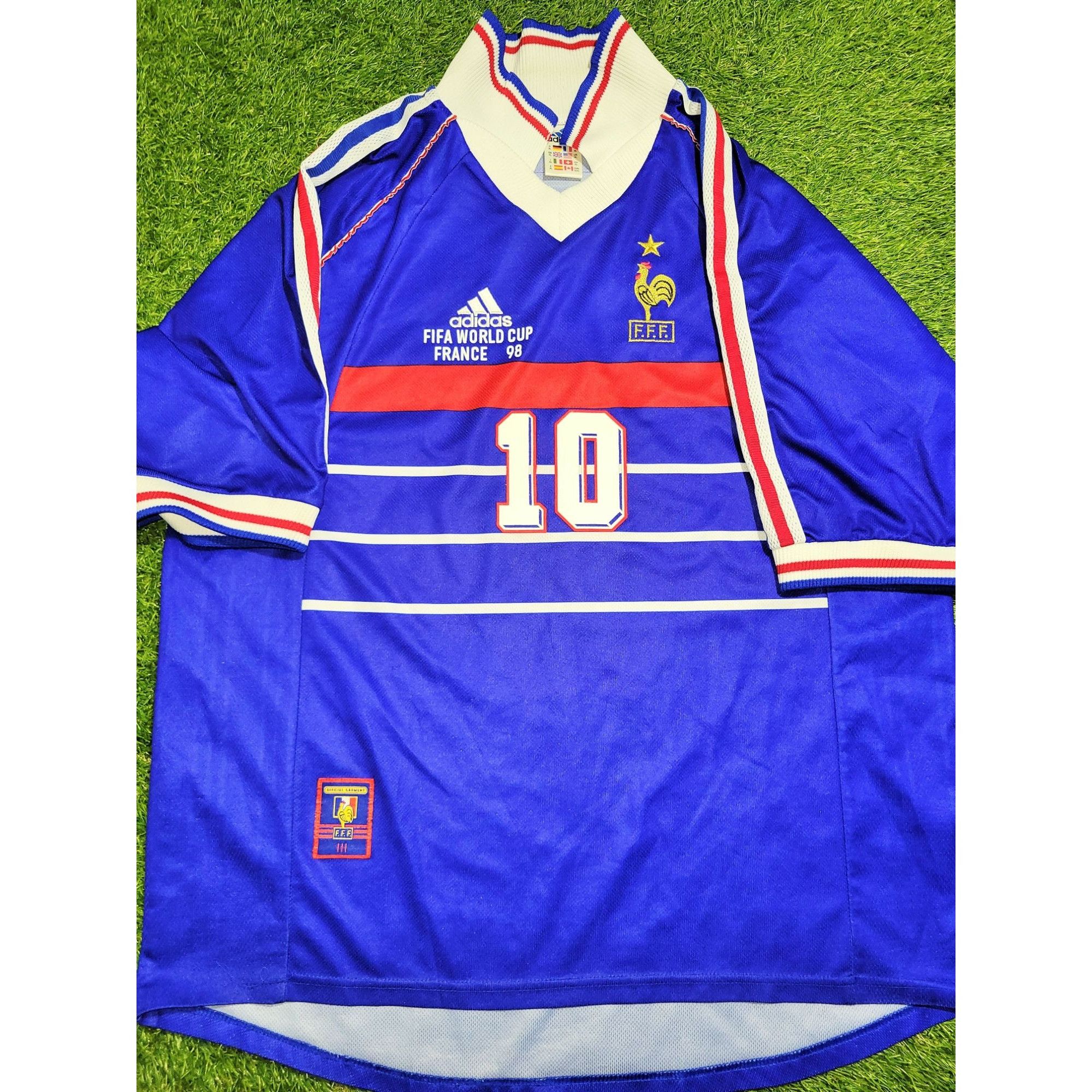 image of Adidas Zidane France 1998 World Cup Final Soccer Jersey Shirt XL in Blue, Men's