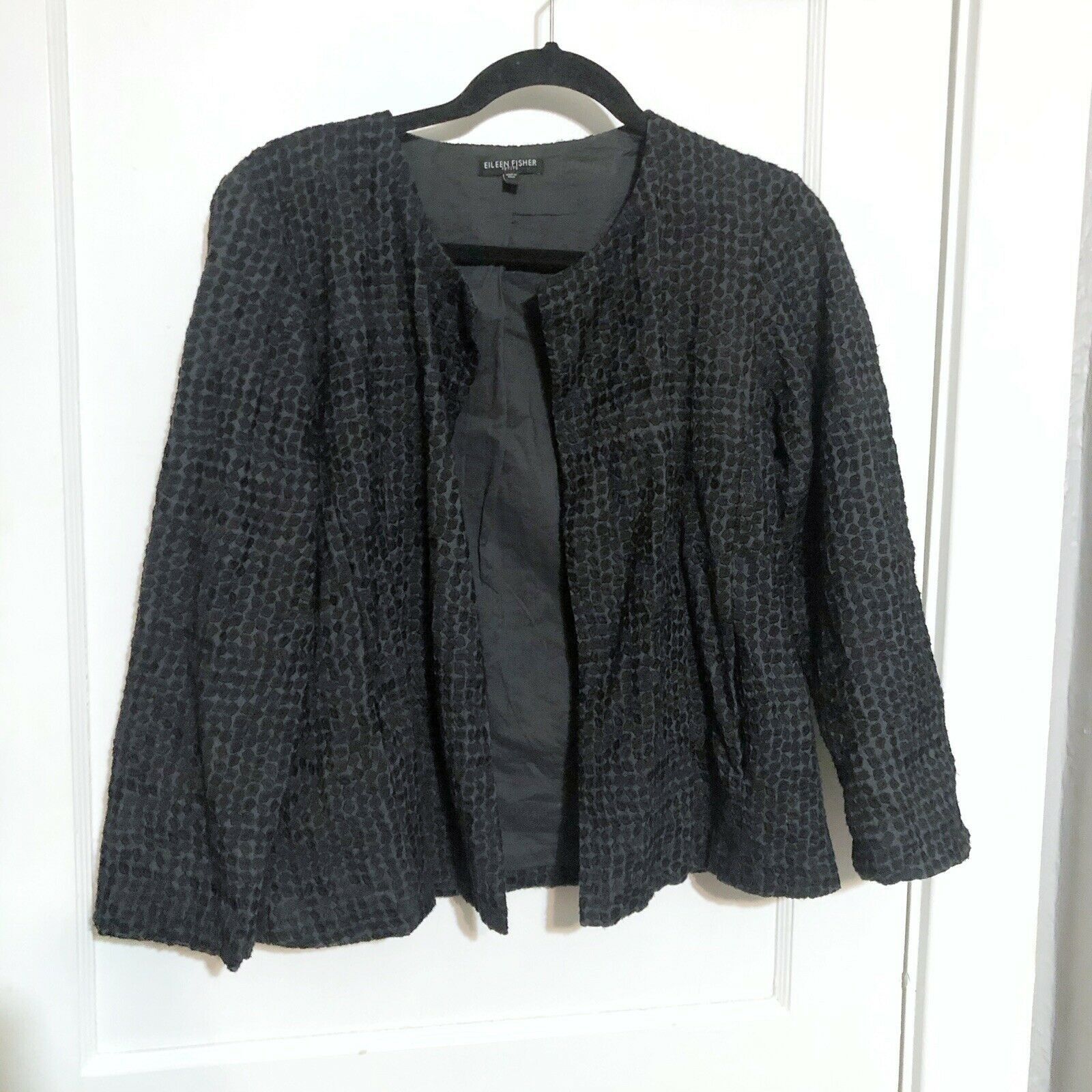 Eileen Fisher Eileen Fisher Petite Black Gray Embroidered Jacket Sz PM Size M / US 6-8 / IT 42-44 - 1 Thumbnail