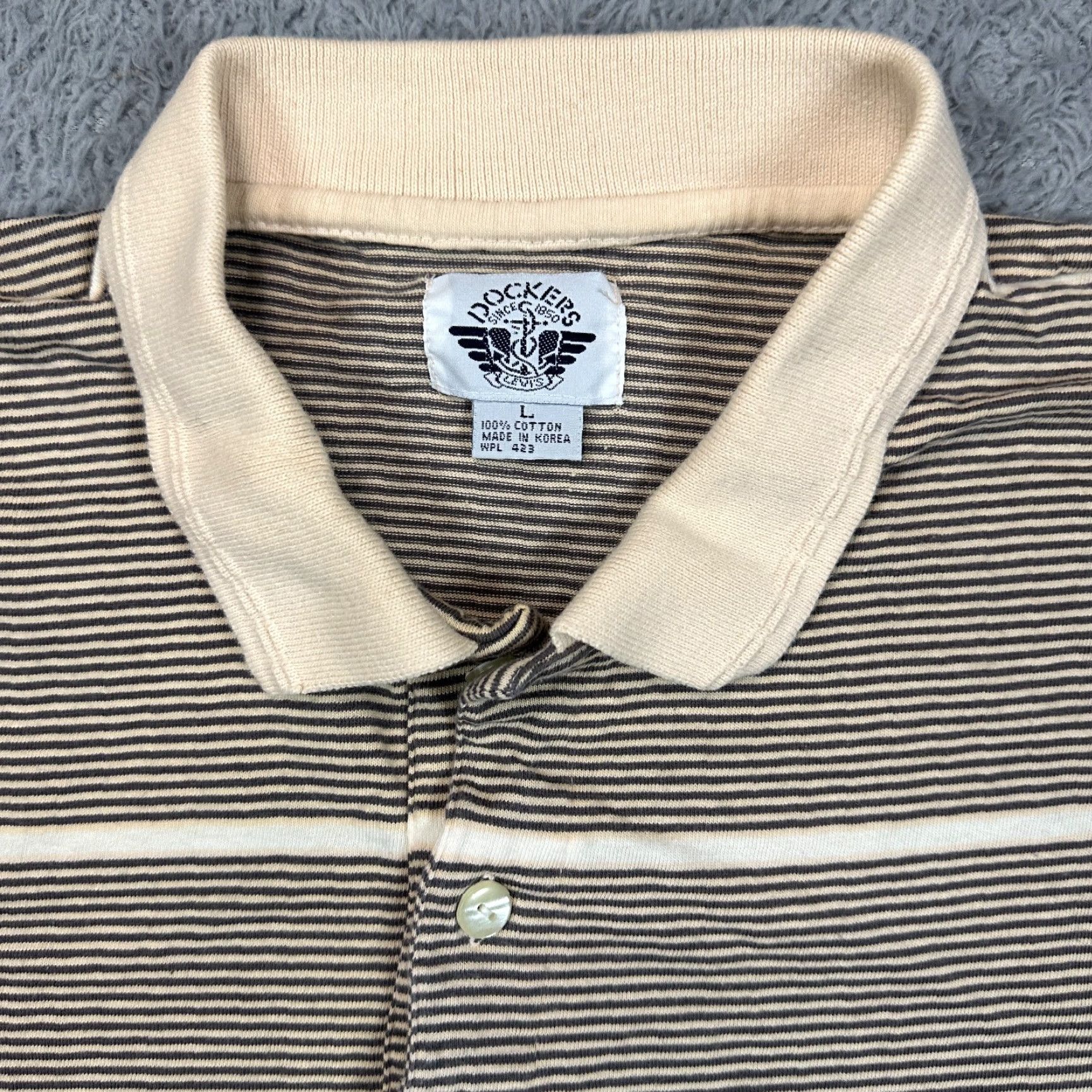 Dockers VINTAGE DOCKERS Polo Shirt Mens L Tan Stripes 90s Short Sleeve Preppy Casual Polo Shirt Golf Dockers Golf Mens L Tan Stripes 90s Outdoor Size US L / EU 52-54 / 3 - 4 Thumbnail