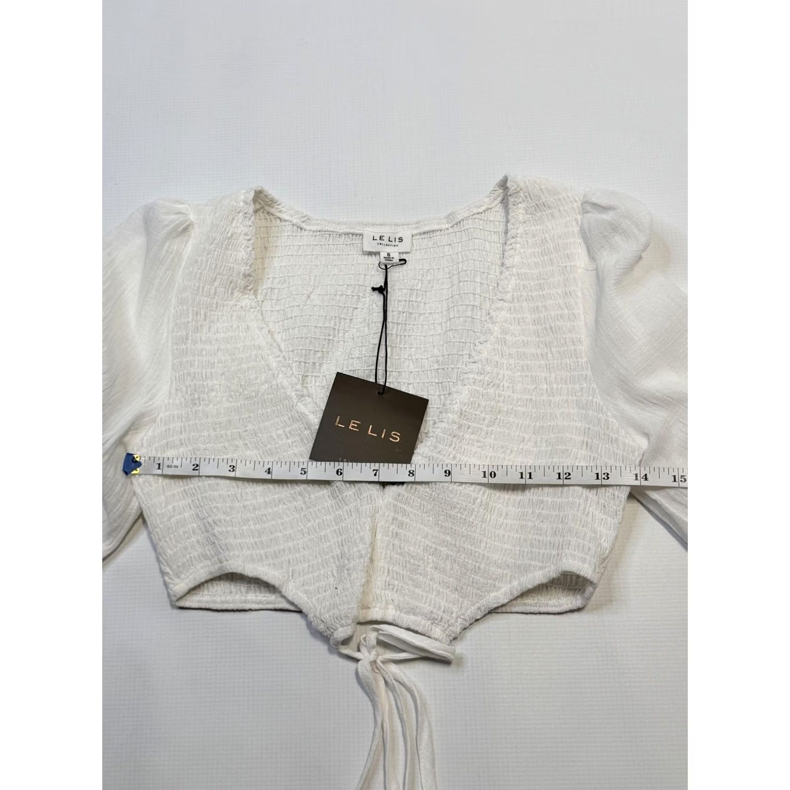 Vintage VINTAGE Le Lis Shirt Womens Smocked Crop Top Long Sleeve 100% Cotton White Small Puff Sleeve Slim Fit Womens Size S / US 4 / IT 40 - 7 Thumbnail