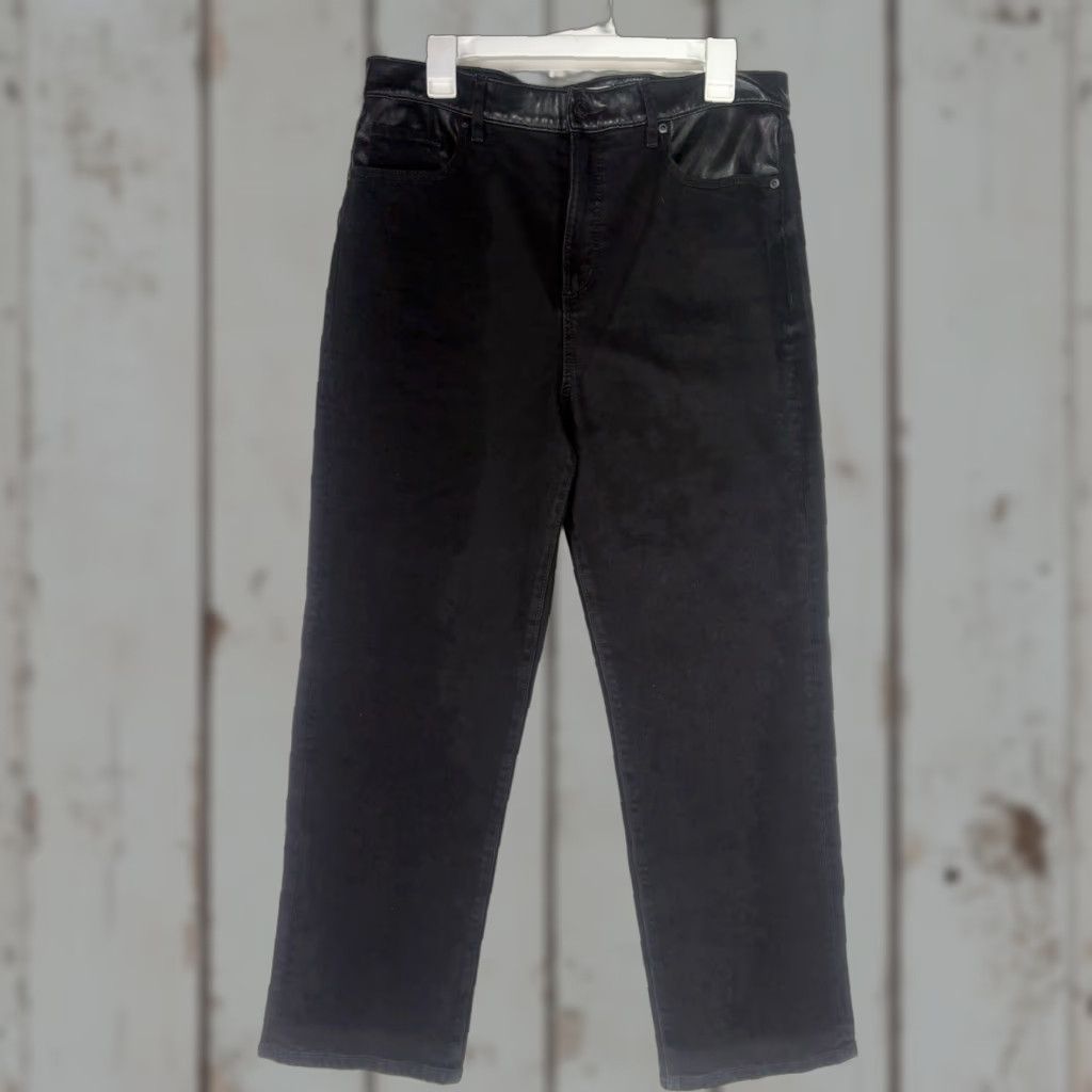 Loft VINTAGE The Loft Women's Dark Wash Faux Leather Trim Hi-Rise Straight Jeans Size 10 Fall 90s Punk Grunge Size ONE SIZE - 1 Thumbnail