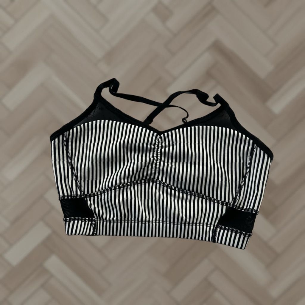 Vintage Lucy Striped Cinch Front Crossback Yoga Sports Bra Women's S Black Size ONE SIZE - 1 Thumbnail