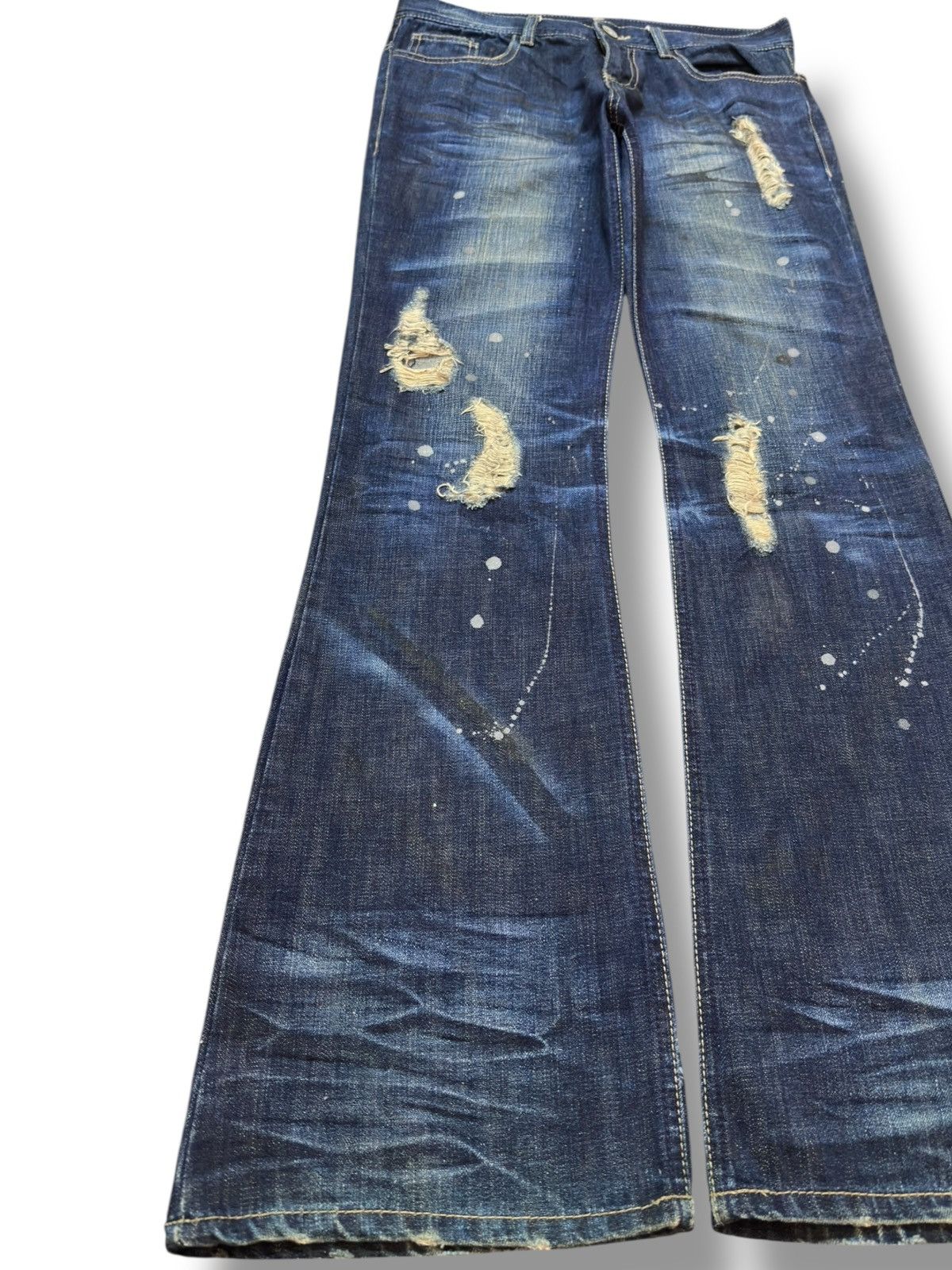 Tornado Mart Vintage Seil Flare Paint Splatter Grunge Denim Size US 31 - 3 Thumbnail