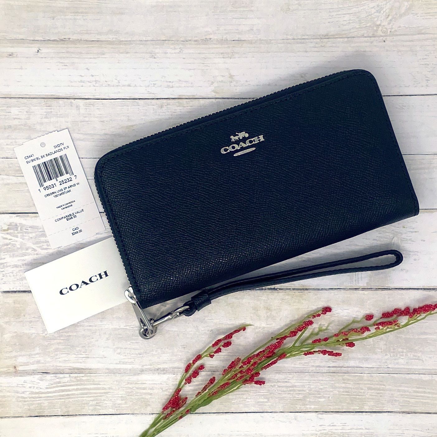 Coach Coach Long Zip Around Wallet in Silver/Black Leather C3441 Size ONE SIZE - 4 Thumbnail