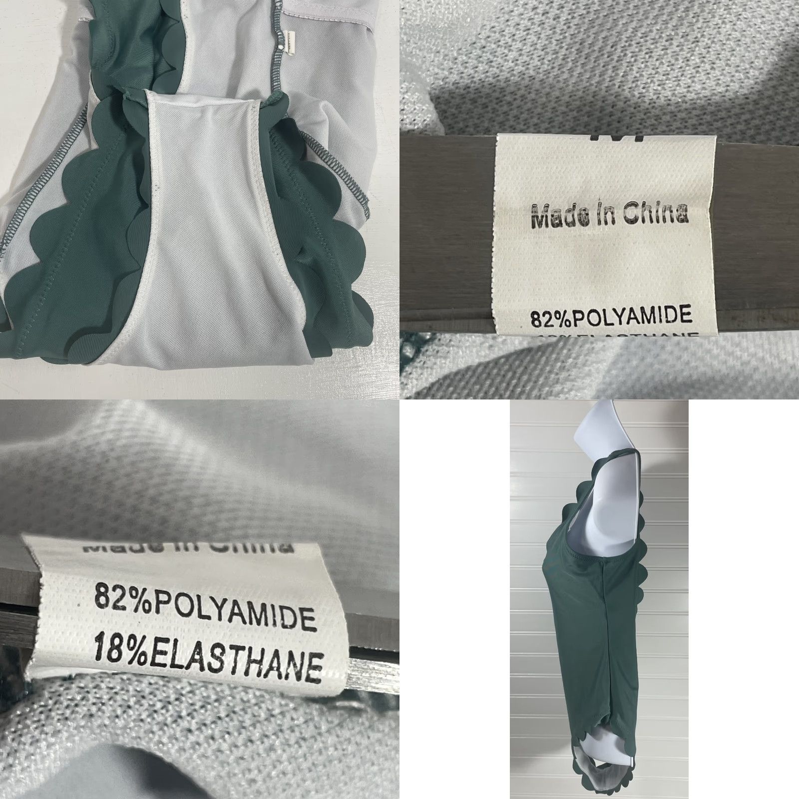 Shein VINTAGE? No. Shein Bathing Suit One Piece Green Scallop Trim Polyester 1 Piece M Women's Beach Nylon Spandex Lining Scallop Scoop Neck Halter Size M / US 6-8 / IT 42-44 - 8 Thumbnail