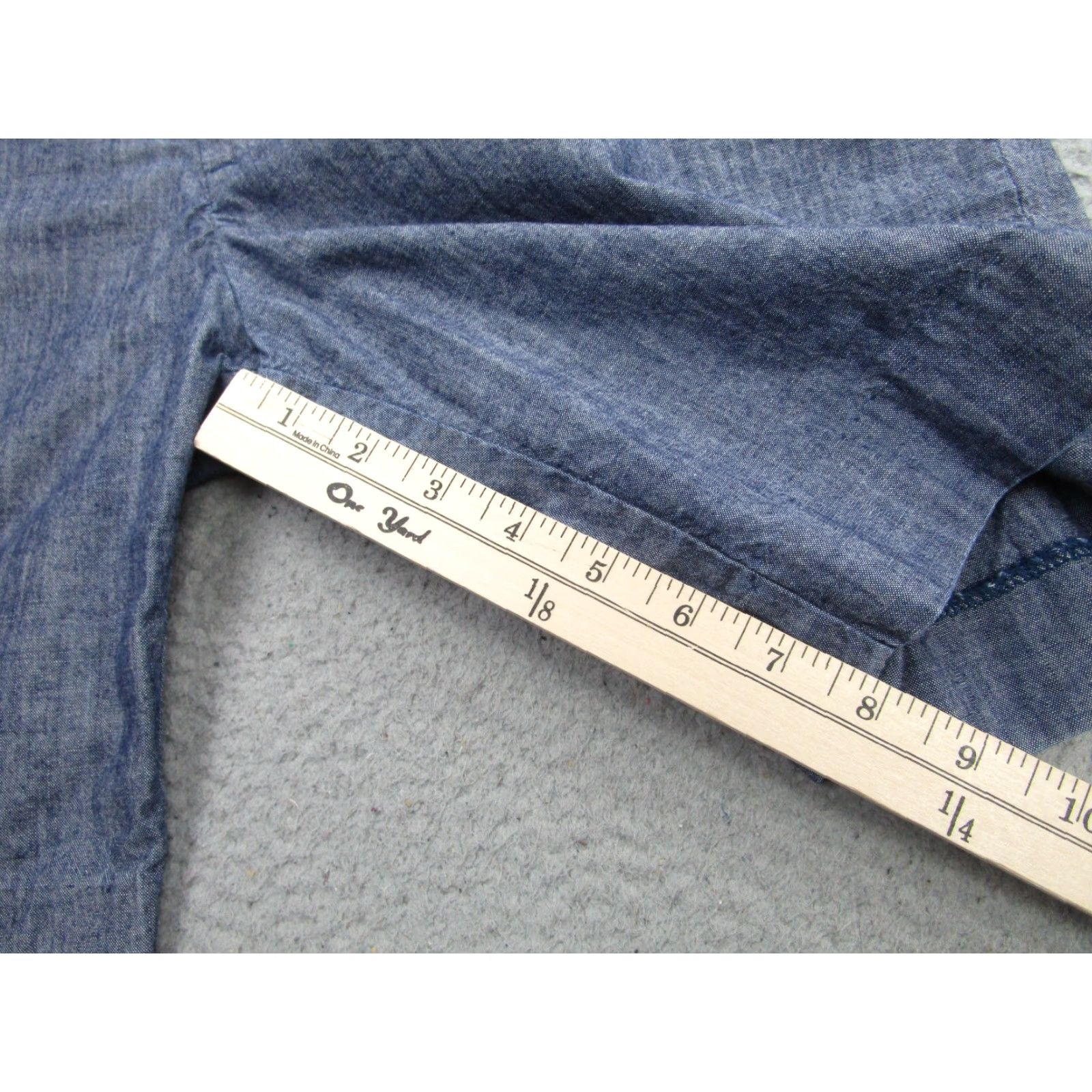 Vintage S.K.U. Mens Shorts 32 Blue Chambray 100% Cotton Flat Front Casual Made USA - Denim Chino Inseam 8" Front Zip Fly Pockets Above-Knee Mens Size US 32 / EU 48 - 6 Thumbnail
