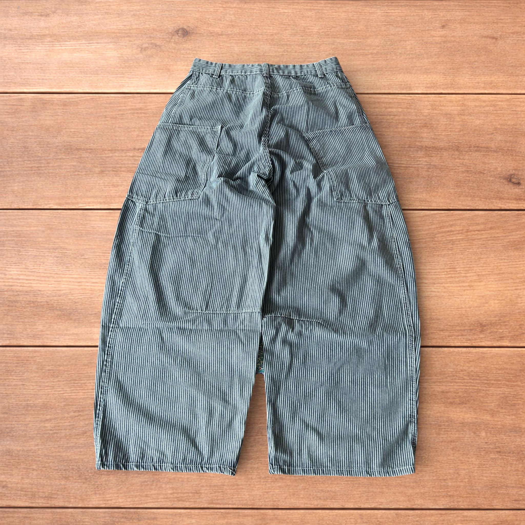 Japanese Brand Super baggy wide leg pinstripe cargo trousers in blue/white. Size US 34 / EU 50 - 2 Thumbnail