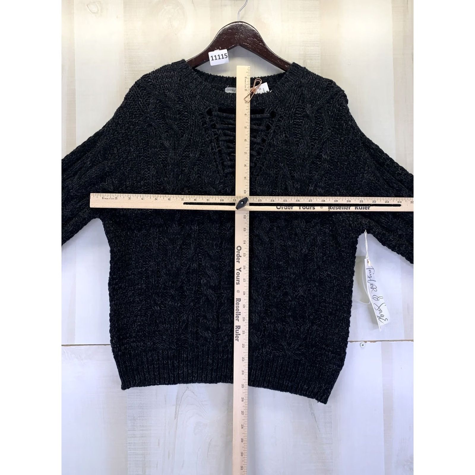 Vintage Taylor & Sage Marled Black Lace Up Chest Cable Knit Womens Medium Sweater NWT- Size M / US 6-8 / IT 42-44 - 4 Thumbnail
