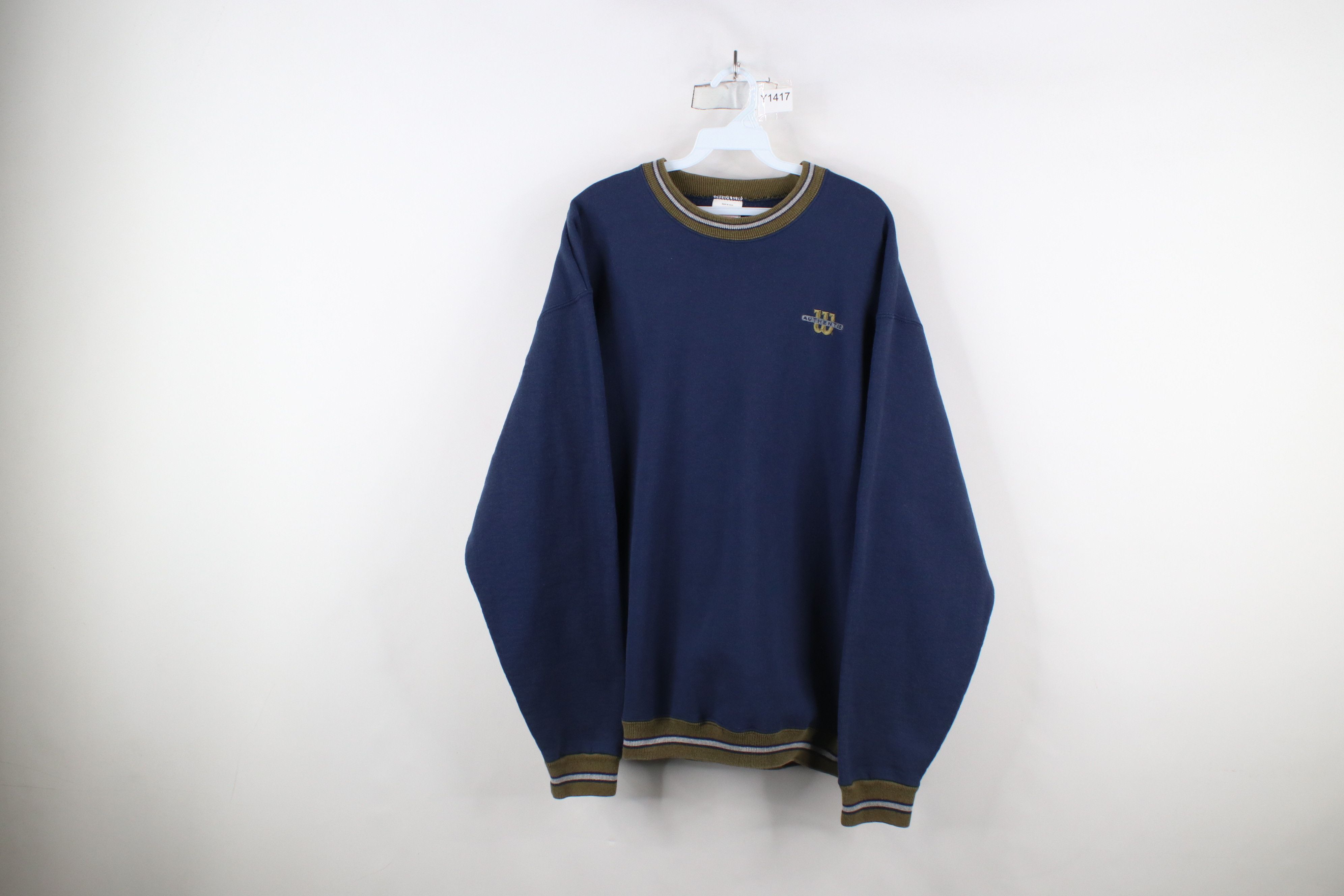 Vintage Vintage 90s Wilson Spell Striped Heavyweight Sweatshirt USA Size US XL / EU 56 / 4 - 1 Thumbnail