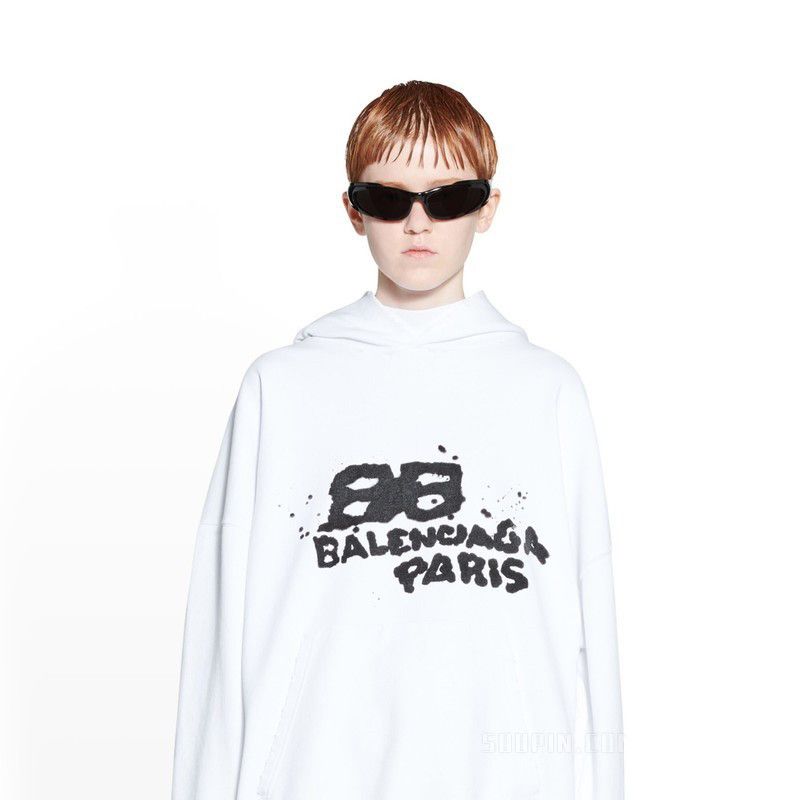 Balenciaga o1tr1nto1125 Hand-Drawn BB Icon Hoodie Large Fit in White Size L / US 10 / IT 46 - 2 Thumbnail