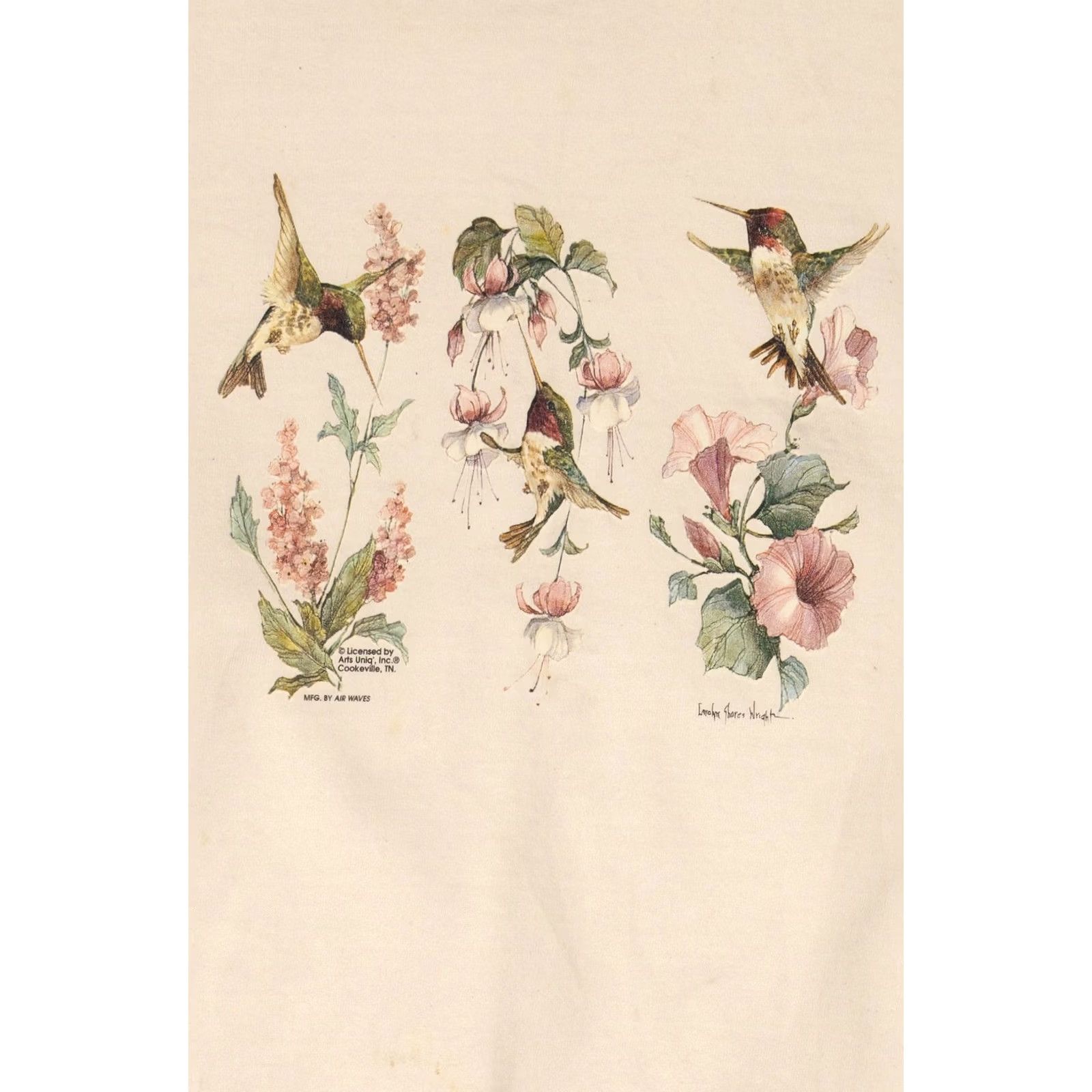 Fruit Of The Loom VINTAGE Hummingbirds And Flowers Sweatshirt Fruit of the Loom X-Large Beige 1990s Long Sleeve Cotton / Polyester Mens Womens Boys Girls Size US XL / EU 56 / 4 - 2 Thumbnail
