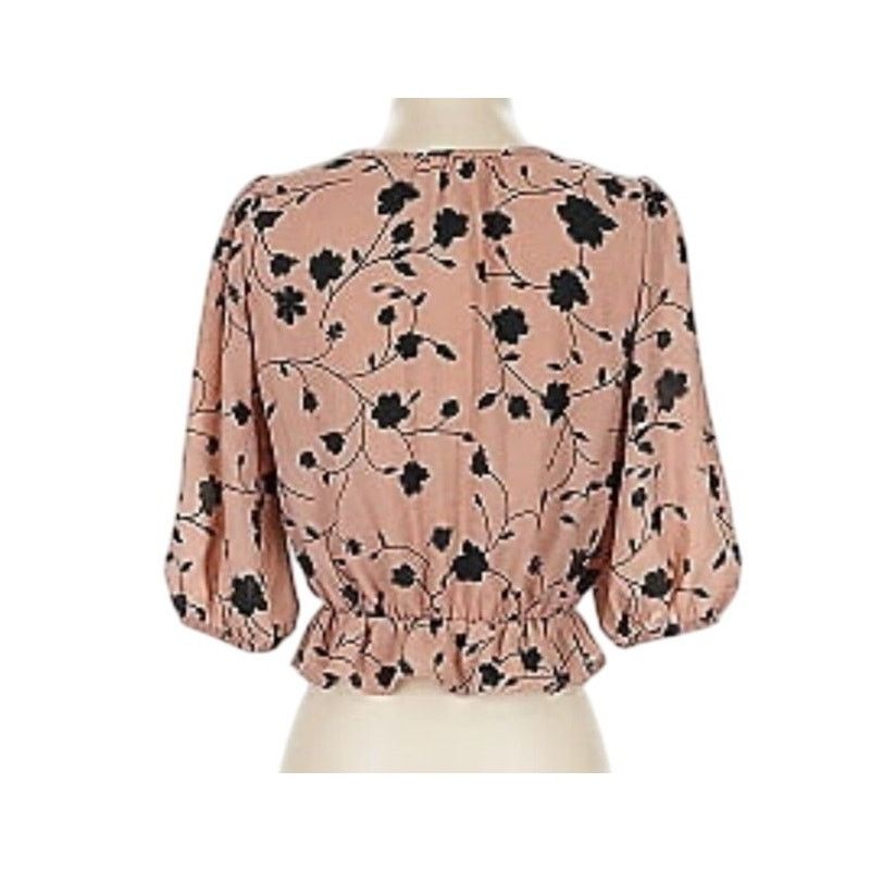Other Sienna Sky Pink Floral Short Sleeve V-Neck Button Blouse Size M / US 6-8 / IT 42-44 - 2 Thumbnail