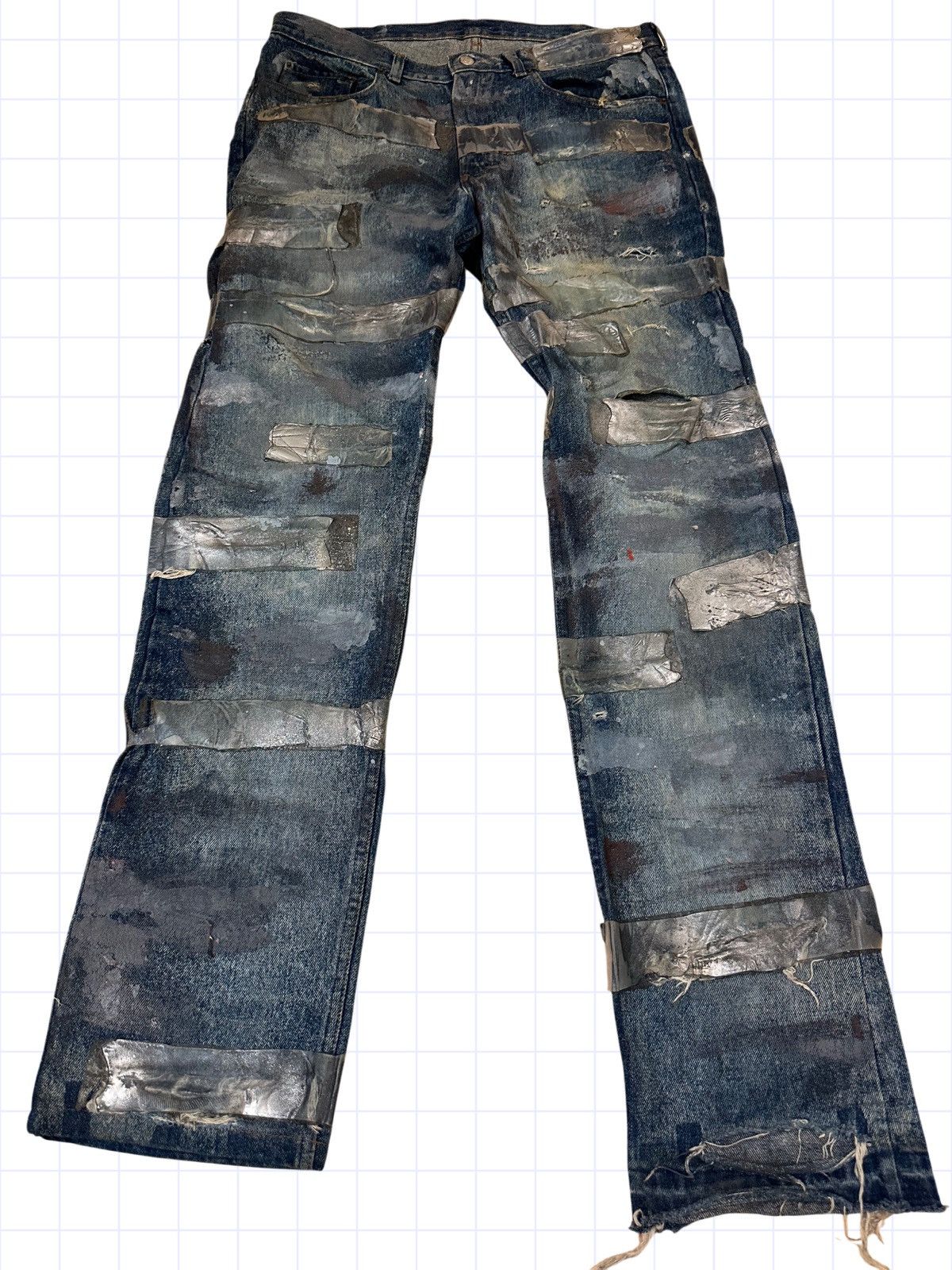 Vintage “Dirty” Duct Tape Hand Painted Denim Jeans 34 Rubber Size US 34 / EU 50 - 3 Thumbnail