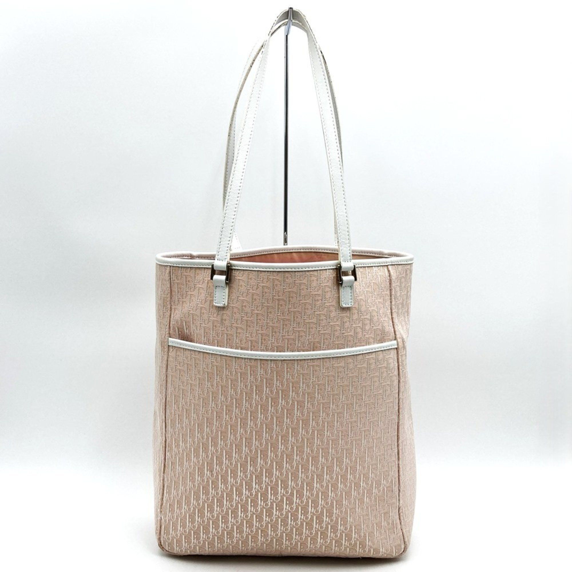 Christian Dior Dior Trotter Tote Bag Canvas Leather Pink White Women's