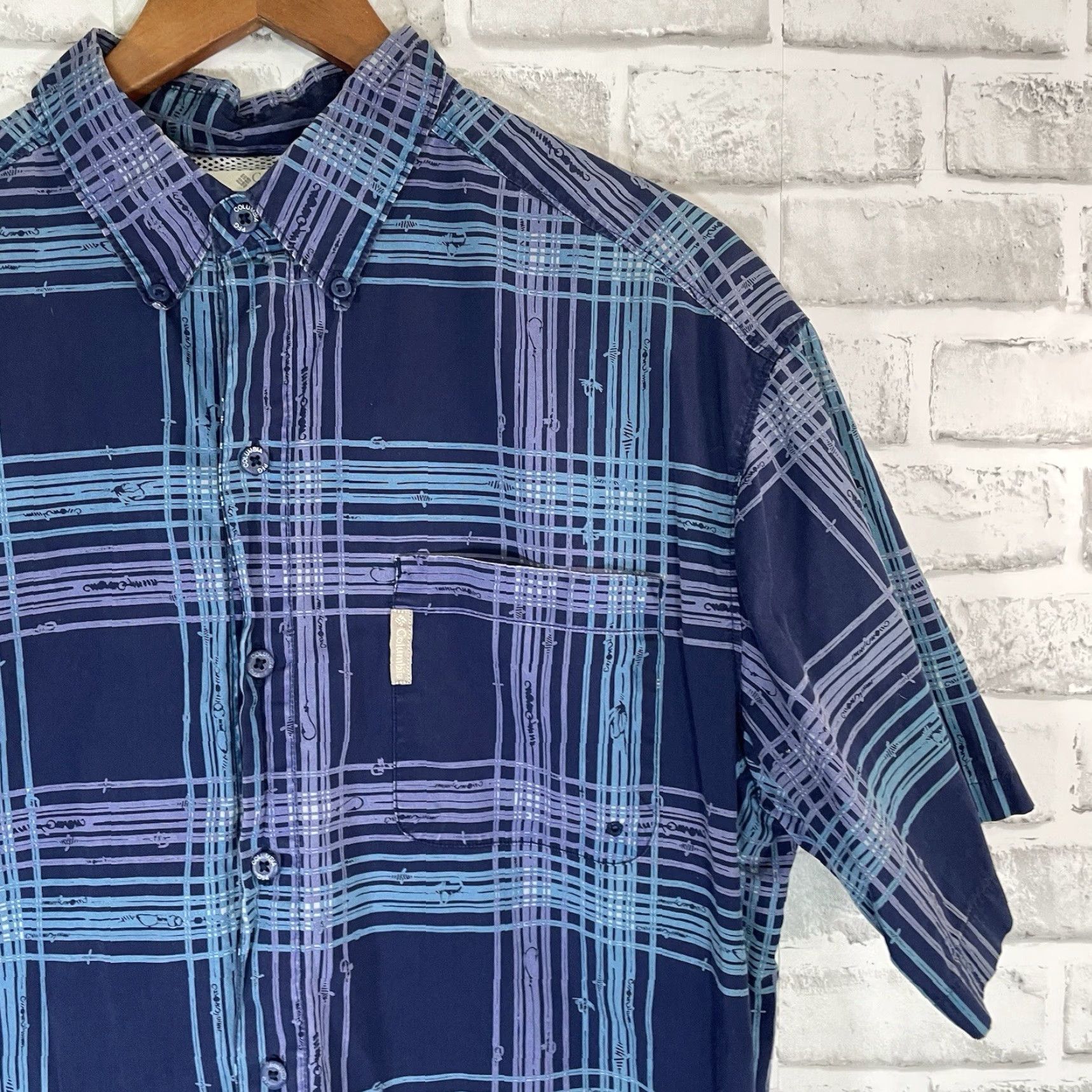Vintage Columbia PFG Short Sleeve Button-Down Hiking Shirt Mens L Blue Size US L / EU 52-54 / 3 - 2 Thumbnail
