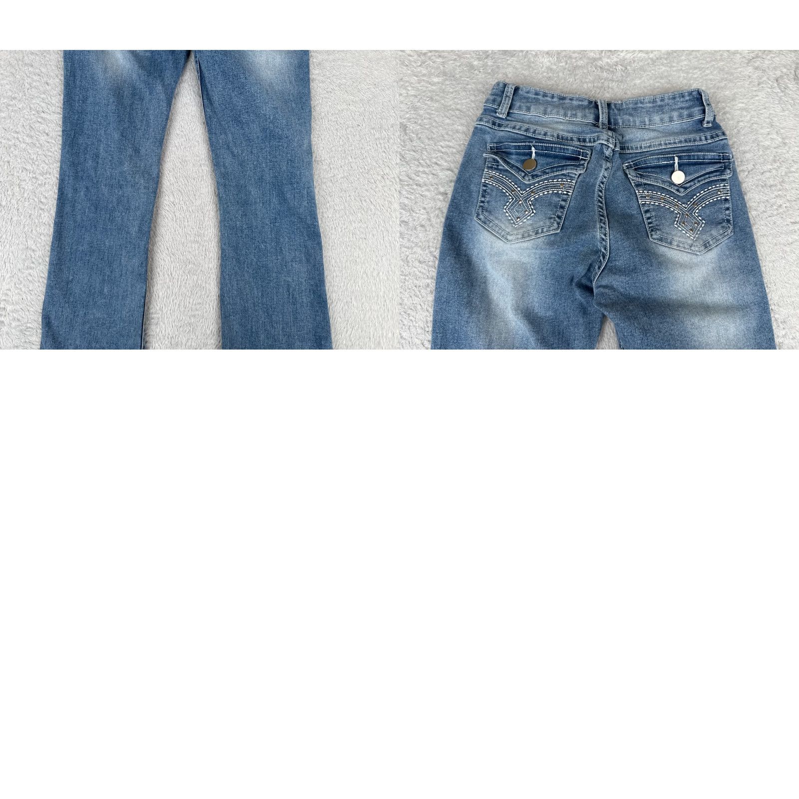 Shein Shein Jeans Women's Blue Denim Flare Mid Rise 23x30 5-Pocket Embroidered Cotton Blend Zip Zipper Blanket: N/A Size 26" / US 2 / IT 38 - 10 Thumbnail