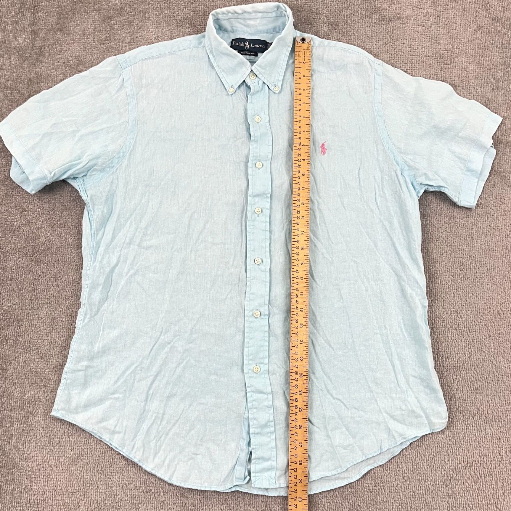 Ralph Lauren Ralph Lauren Button-Up Shirt Mens Medium Icy Blue 100% Linen Short Sleeve Preppy Size US M / EU 48-50 / 2 - 5 Thumbnail