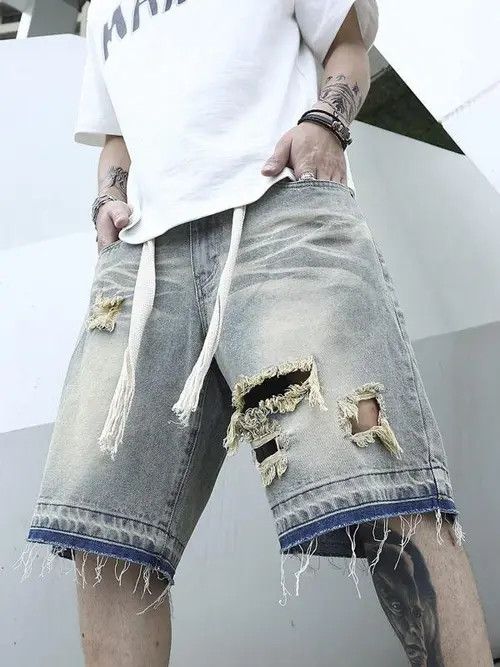 Jean Jorts Vintage Washed Distressed Denim Size US 32 / EU 48 - 2 Thumbnail