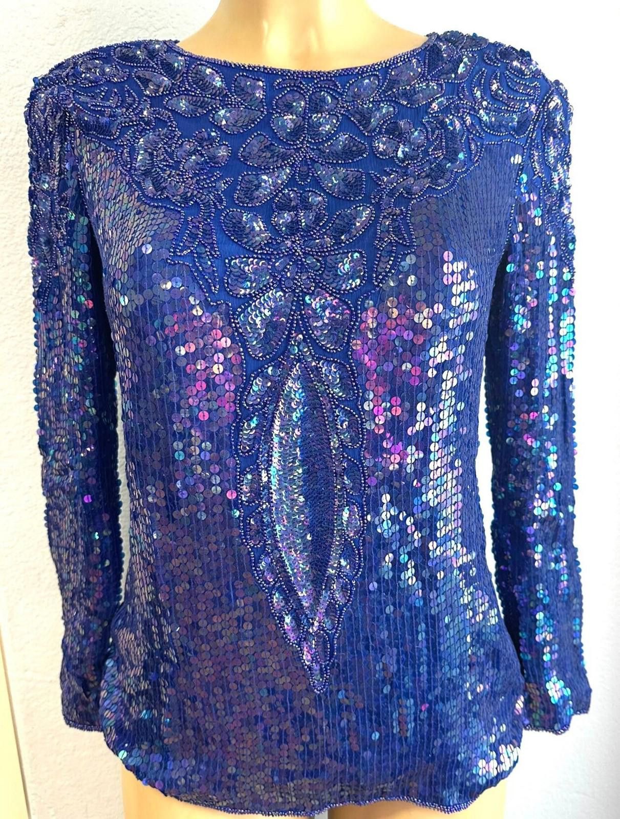Designer Sequin Blouse Blue size S only Size S / US 4 / IT 40 - 1 Preview
