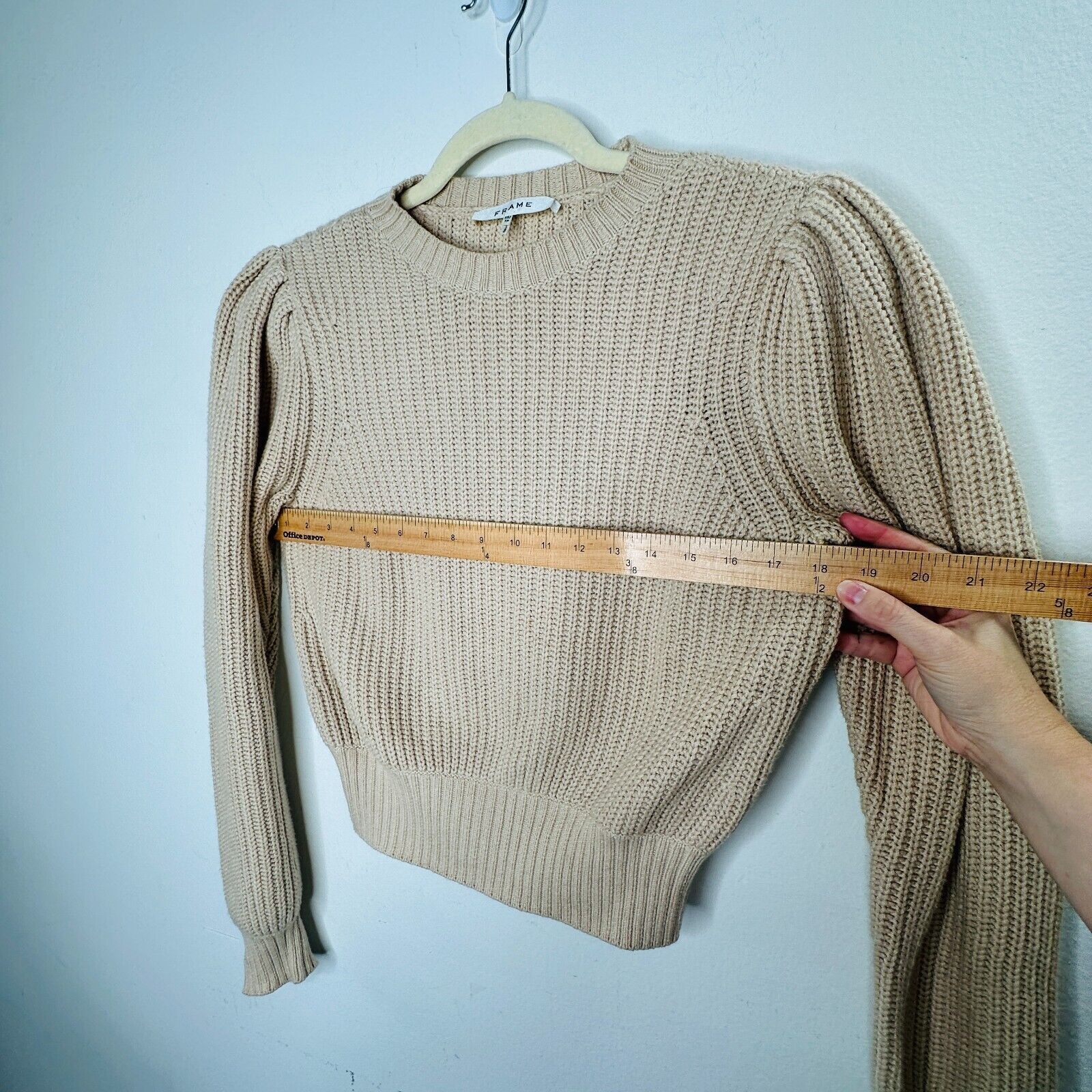 Frame Frame Tan Ribbed Cable Crew Balloon Puff-Sleeve Crop Sweater Size XS / US 0-2 / IT 36-38 - 11 Thumbnail