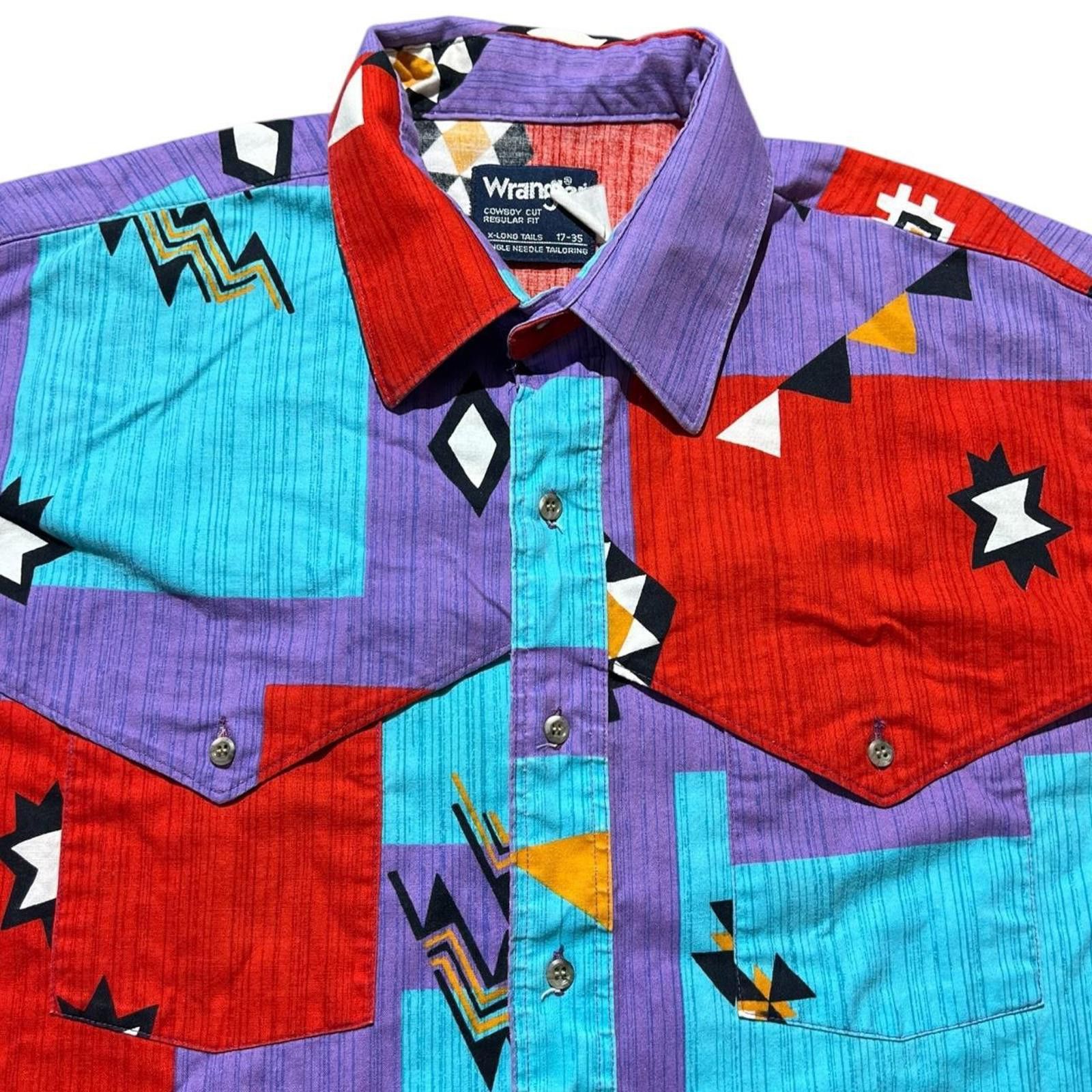 Wrangler VTG Wrangler Western Brushpopper Purple/Blue Button Down Size US XL / EU 56 / 4 - 4 Thumbnail