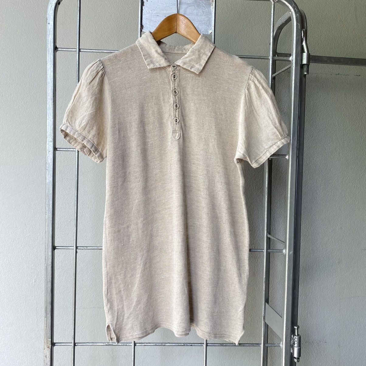 Kapital KAPITAL Beige Puff Sleeve Polo Top Size S / US 4 / IT 40 - 1 Thumbnail