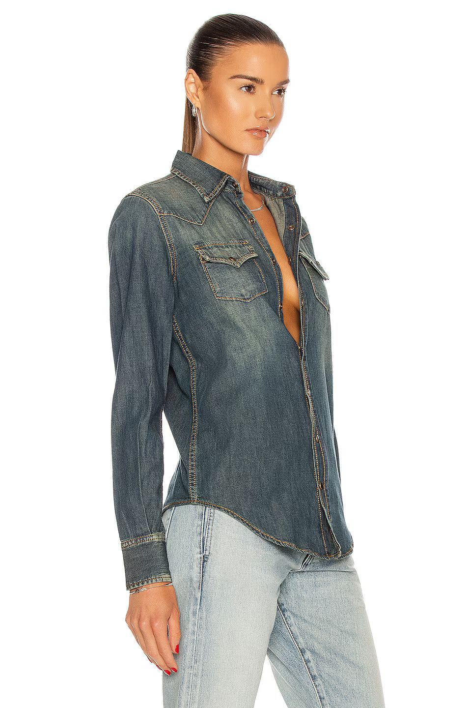 Saint Laurent Paris o1s1wg111124 Western Shirt in Denim in Deep Vintage Blue Size M / US 6-8 / IT 42-44 - 4 Thumbnail
