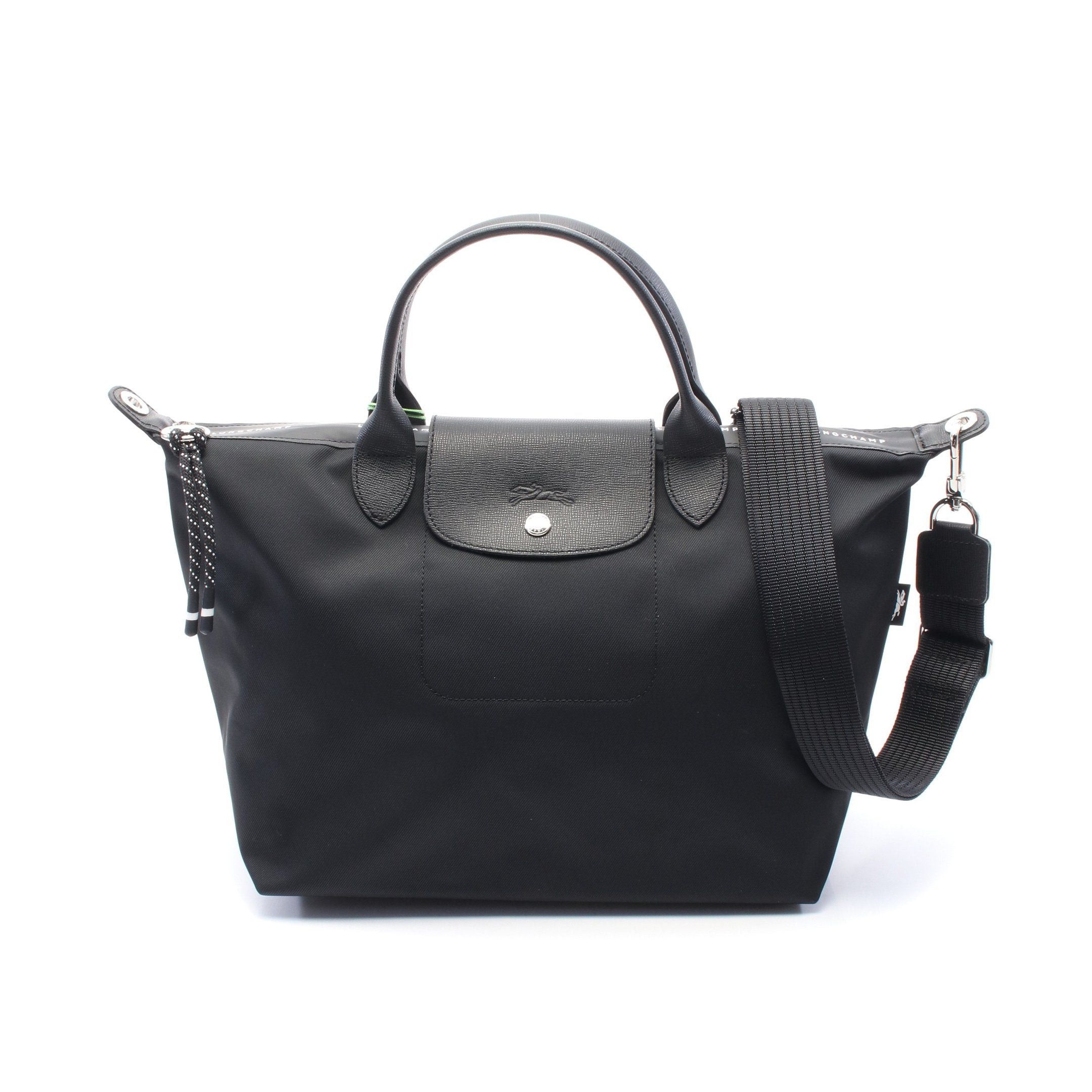 Longchamp Le Preage Energy L Top Handle Handbag Tote Bag Canvas Leather Black, Women's