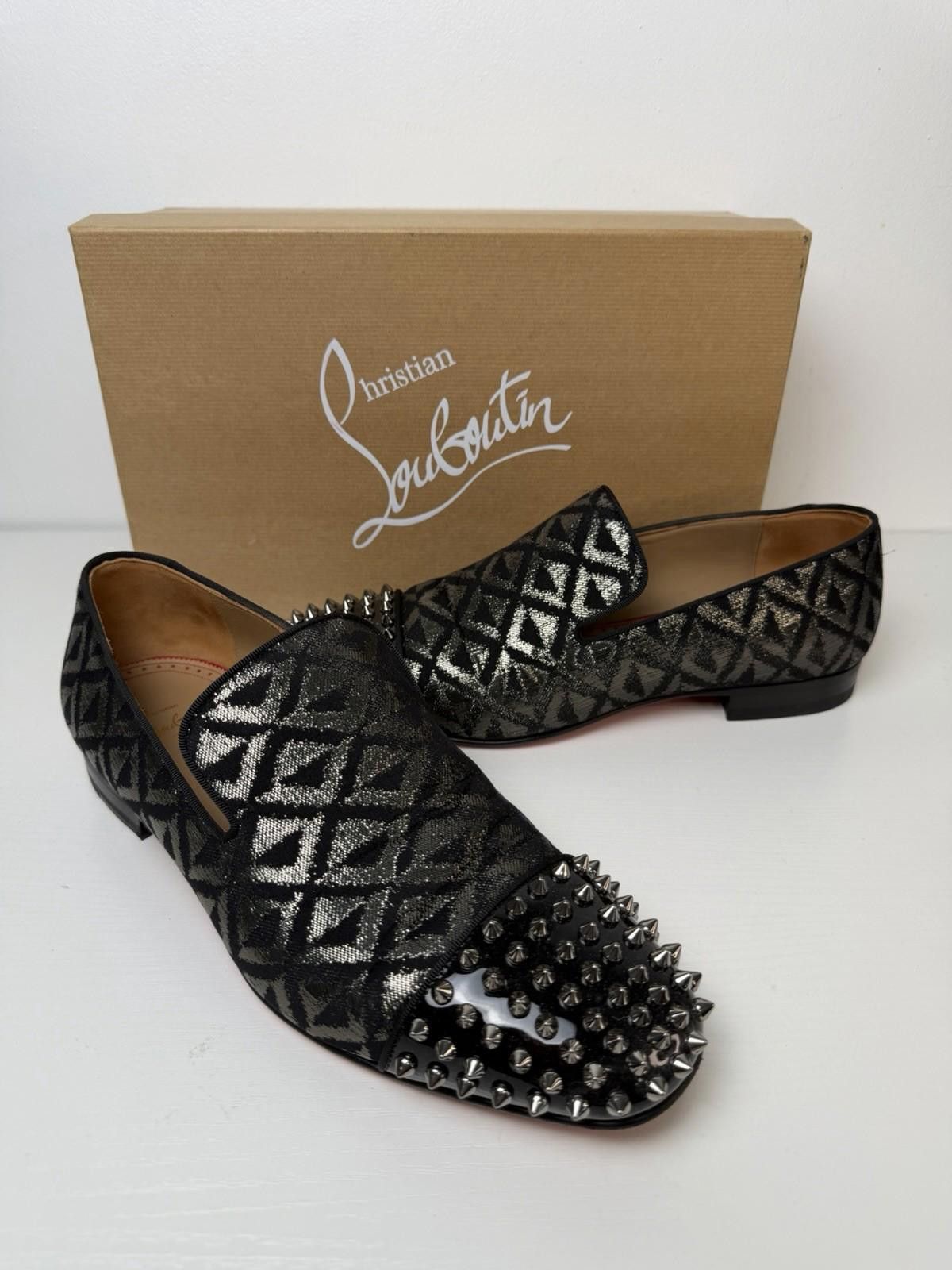 Christian Louboutin Spooky Flat Spike Loafer Black Gun SZ 43