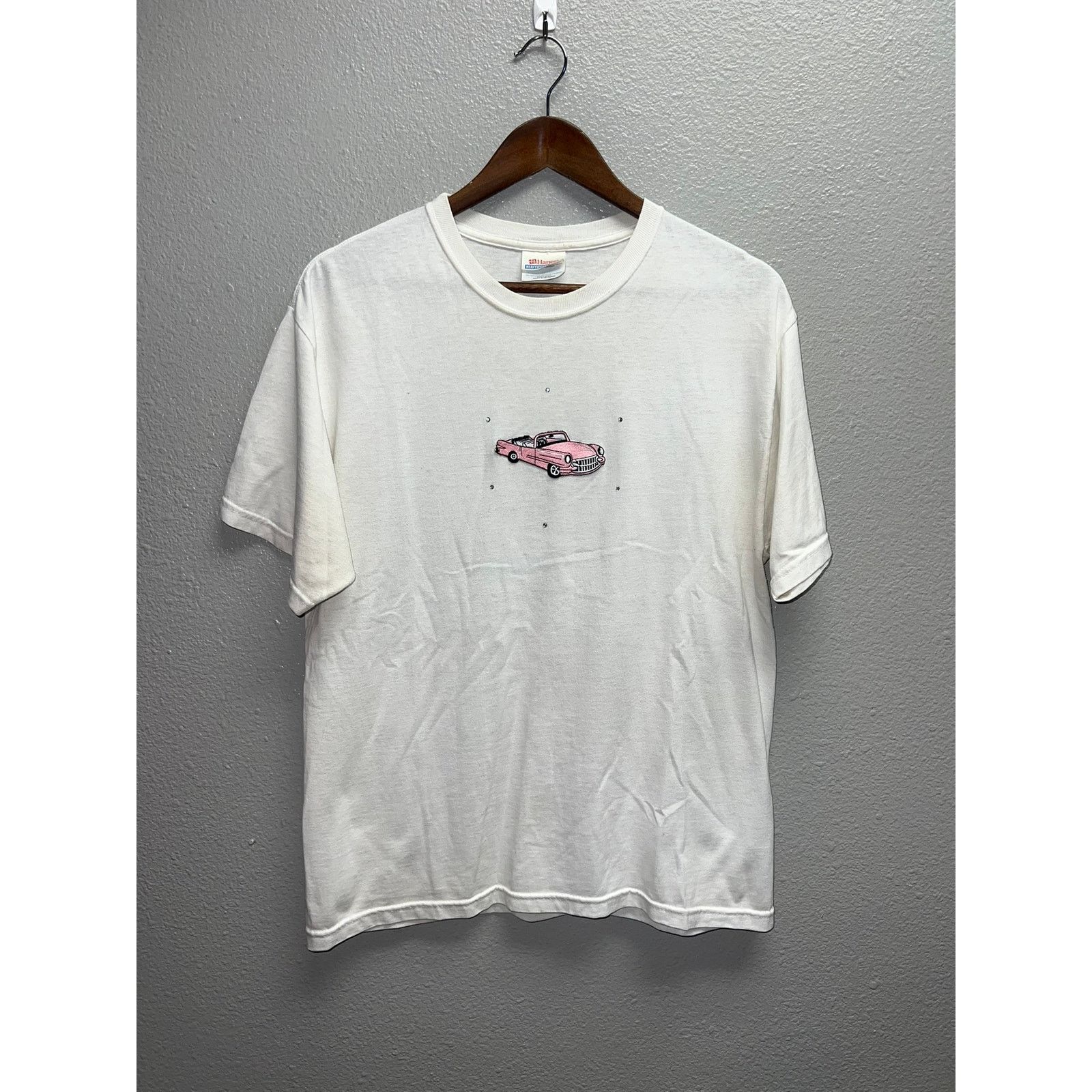 Hanes Vintage Cadillac Shirt Pink Patched Car White Tee 90s Medium Size US M / EU 48-50 / 2 - 1 Thumbnail