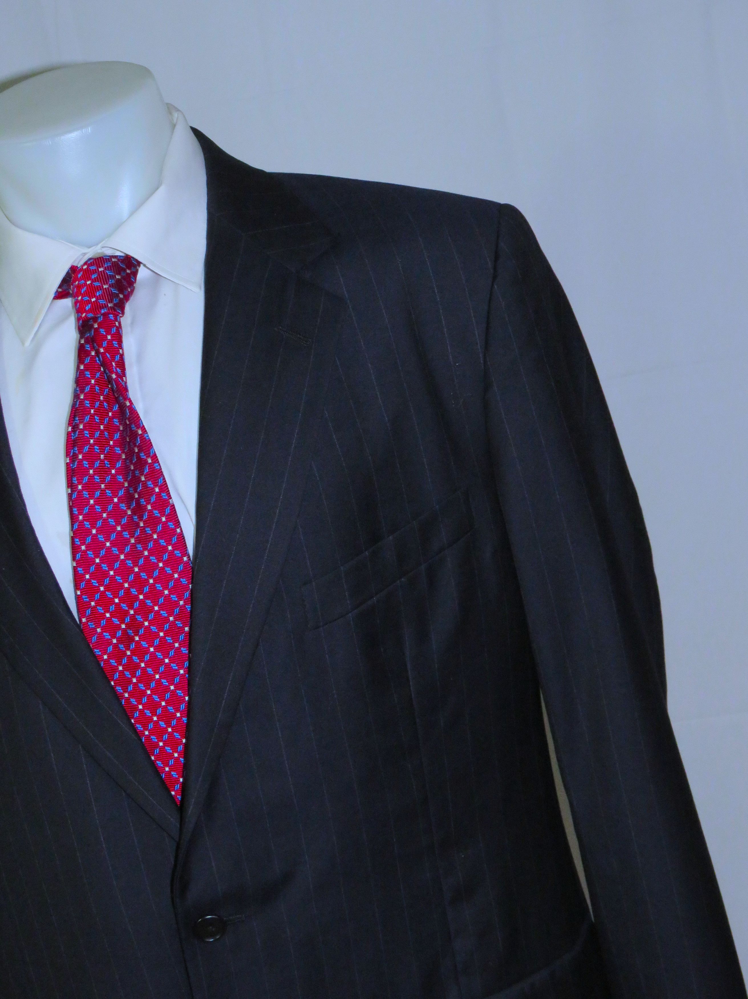 Golden Fleece Loro Piana Navy Striped Two Button Suit 45L