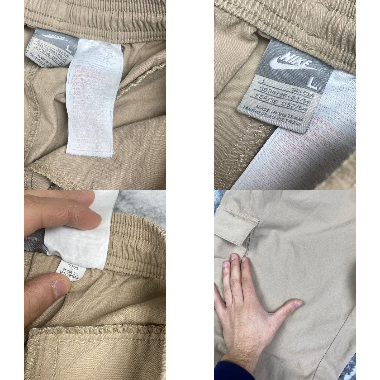 Nike VINTAGE Nike 00s Cargo Baggy Pants Men Size L Beige Wide-Leg Track Pants Pockets Drawstring Size US 33 - 8 Thumbnail