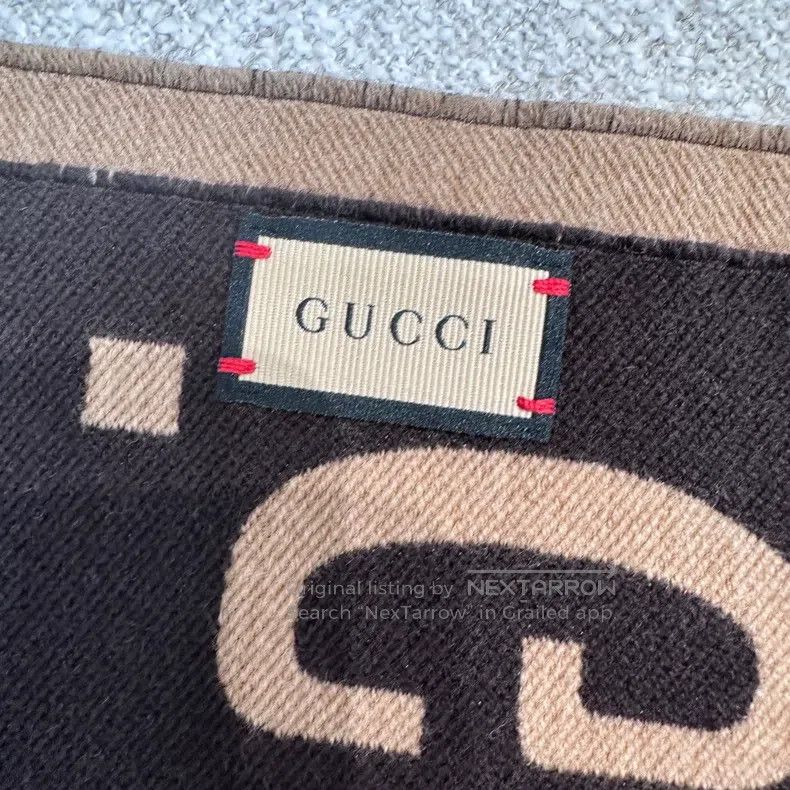 Gucci Gucci Double G jacquard caramel khaki double-sided wool sc Size ONE SIZE - 7 Thumbnail